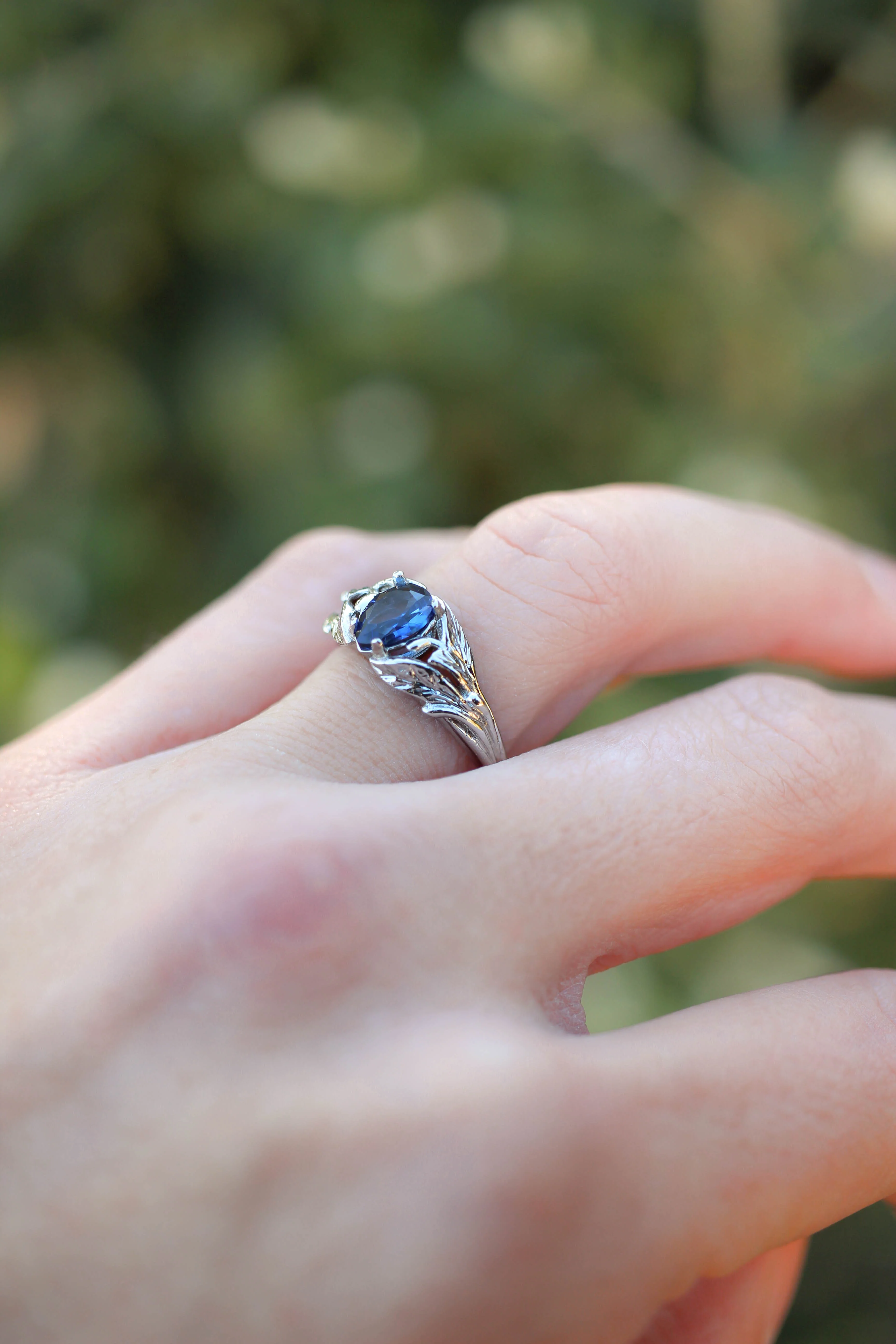 Pear cut sapphire ring, nature engagement ring / Wisteria - Image 7