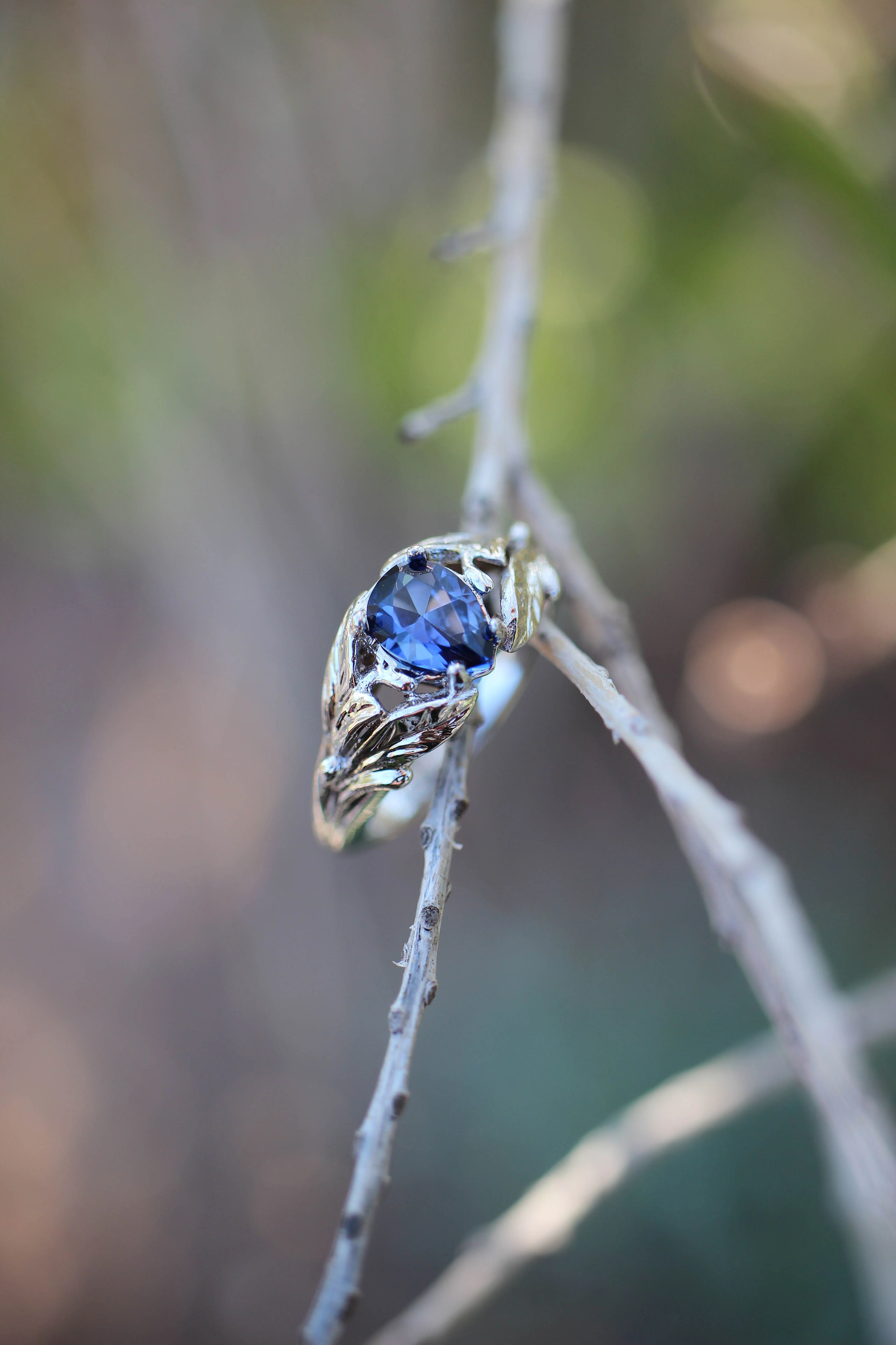 Pear cut sapphire ring, nature engagement ring / Wisteria - Image 9