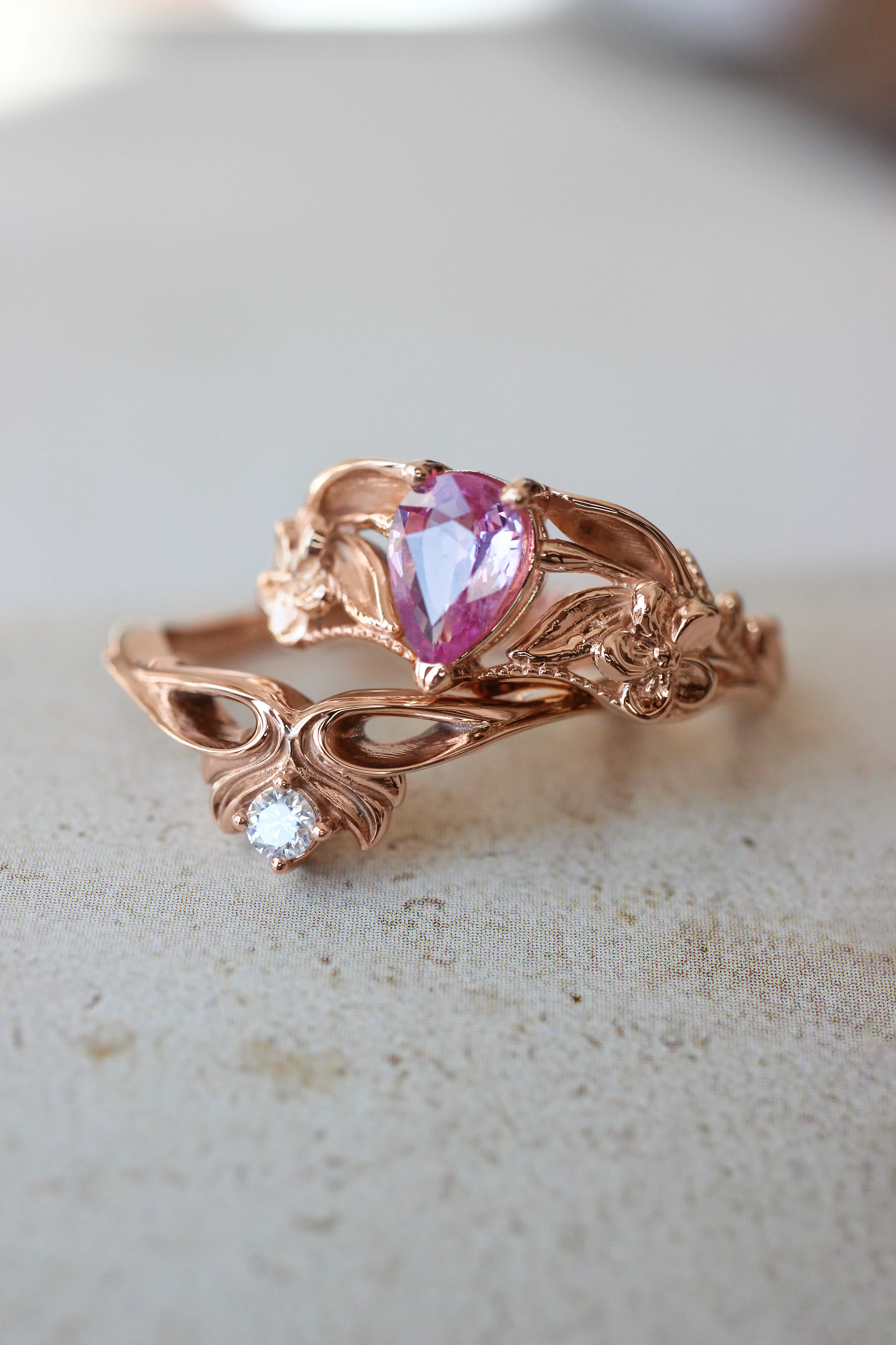 Pink sapphire engagement ring, art nouveau ring / Eloise - Image 4