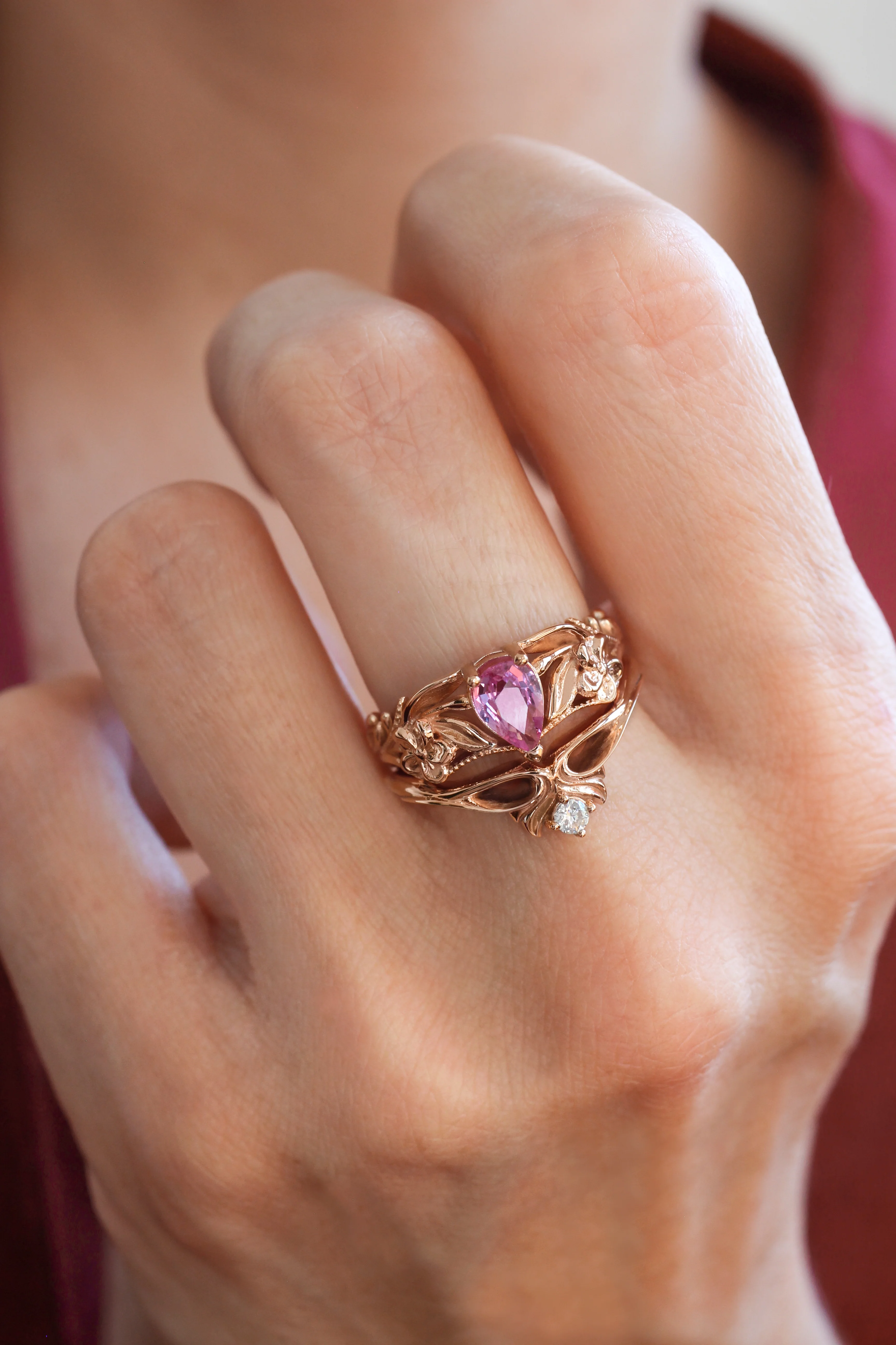 Pink sapphire engagement ring, art nouveau ring / Eloise - Image 5