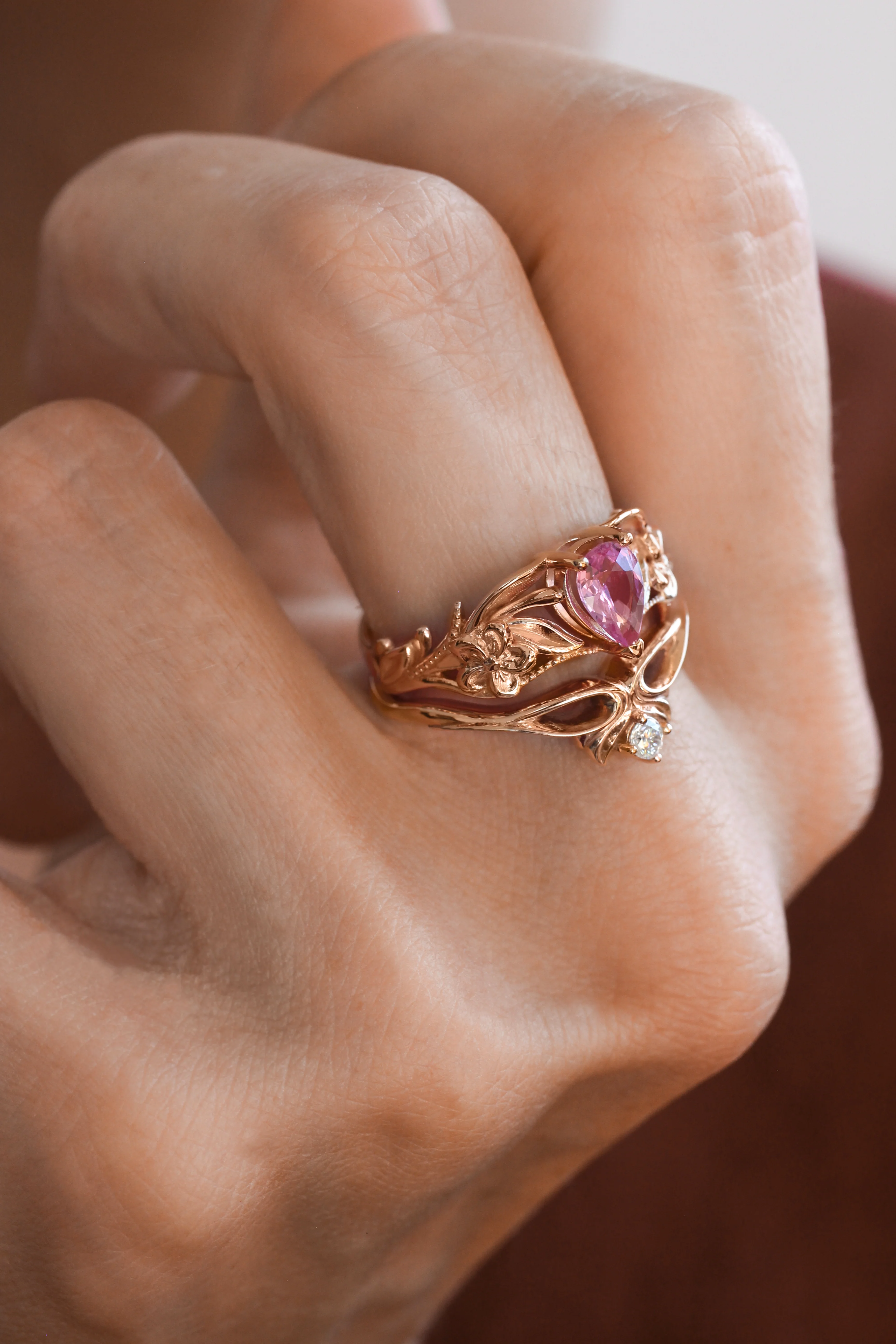 Pink sapphire engagement ring, art nouveau ring / Eloise - Image 6