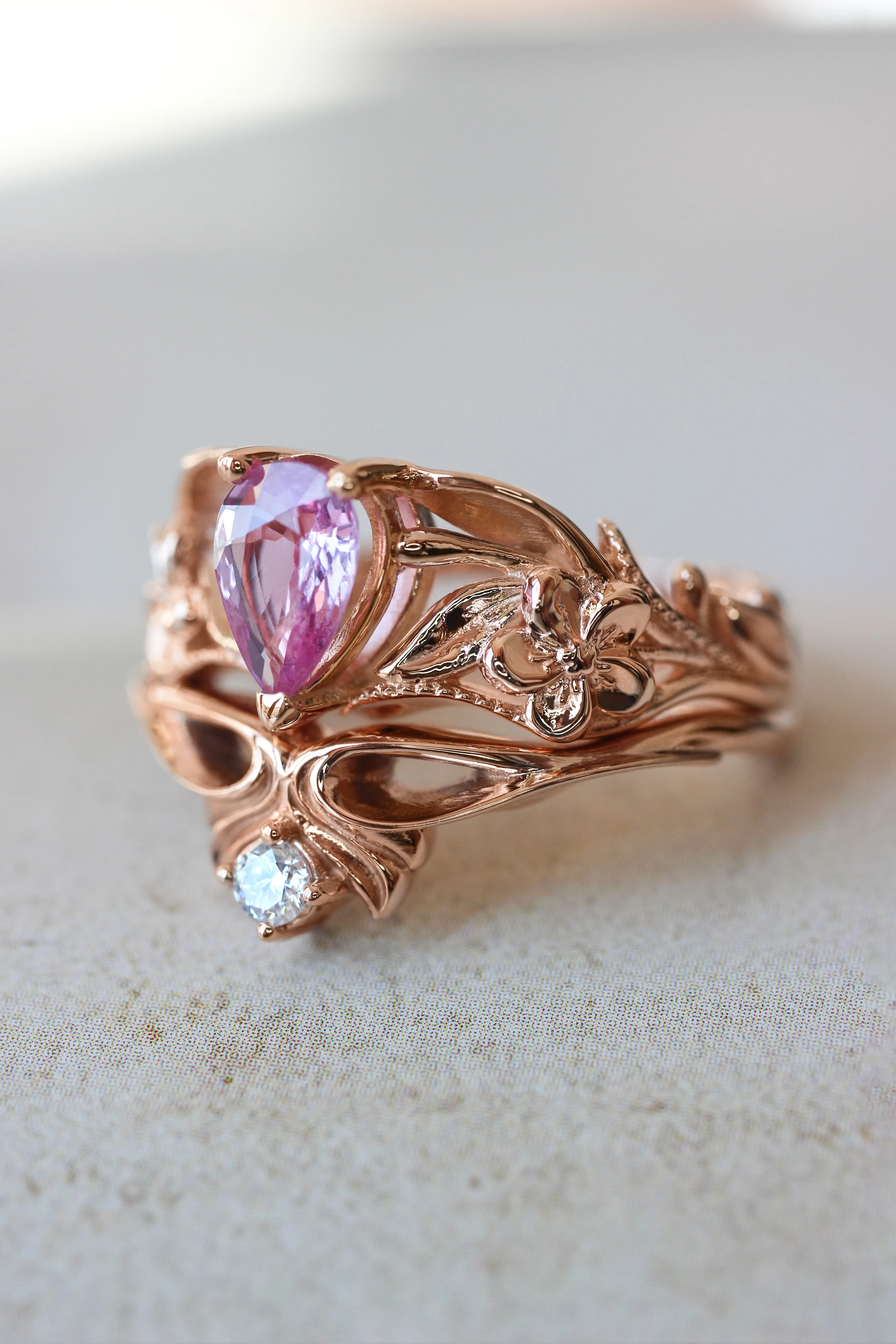 Pink sapphire engagement ring, art nouveau ring / Eloise - Image 7