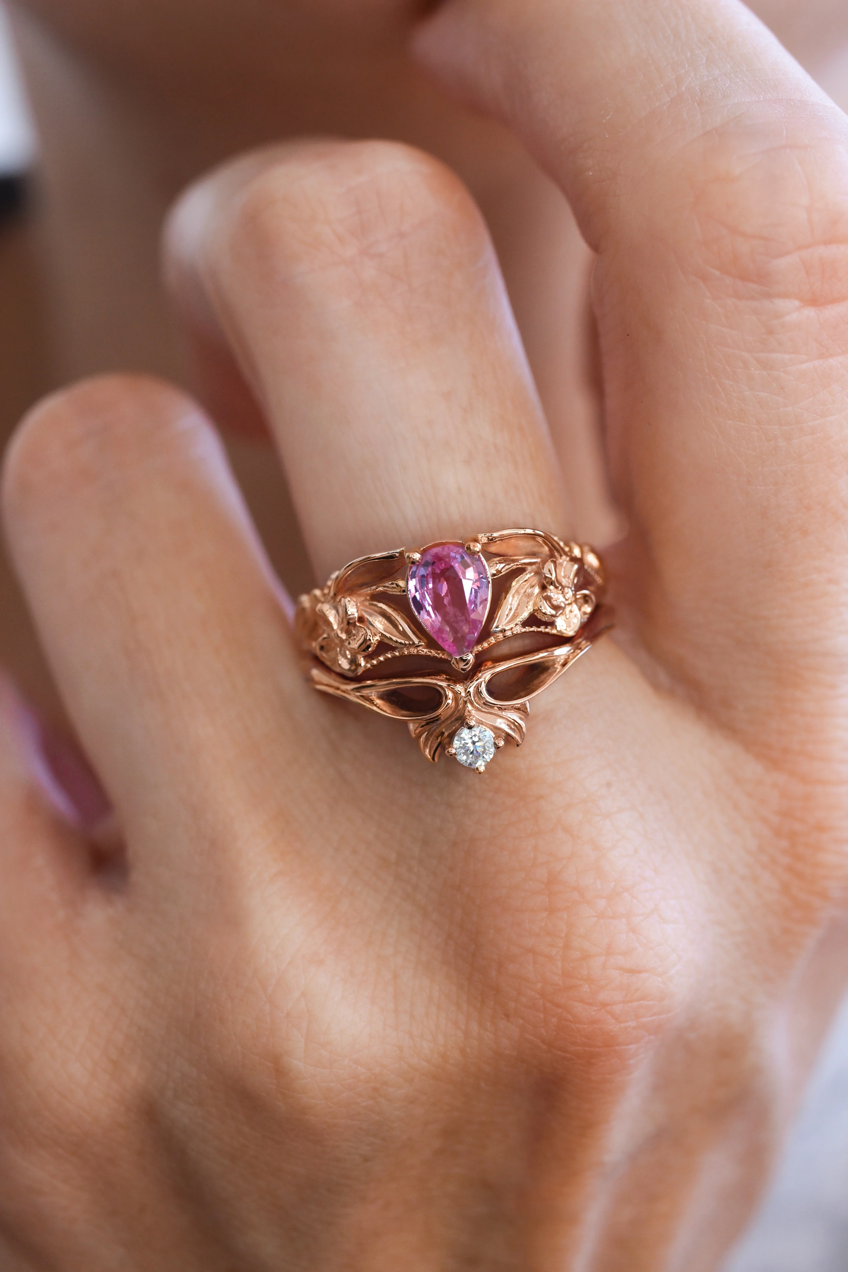 Pink sapphire engagement ring, art nouveau ring / Eloise - Image 8