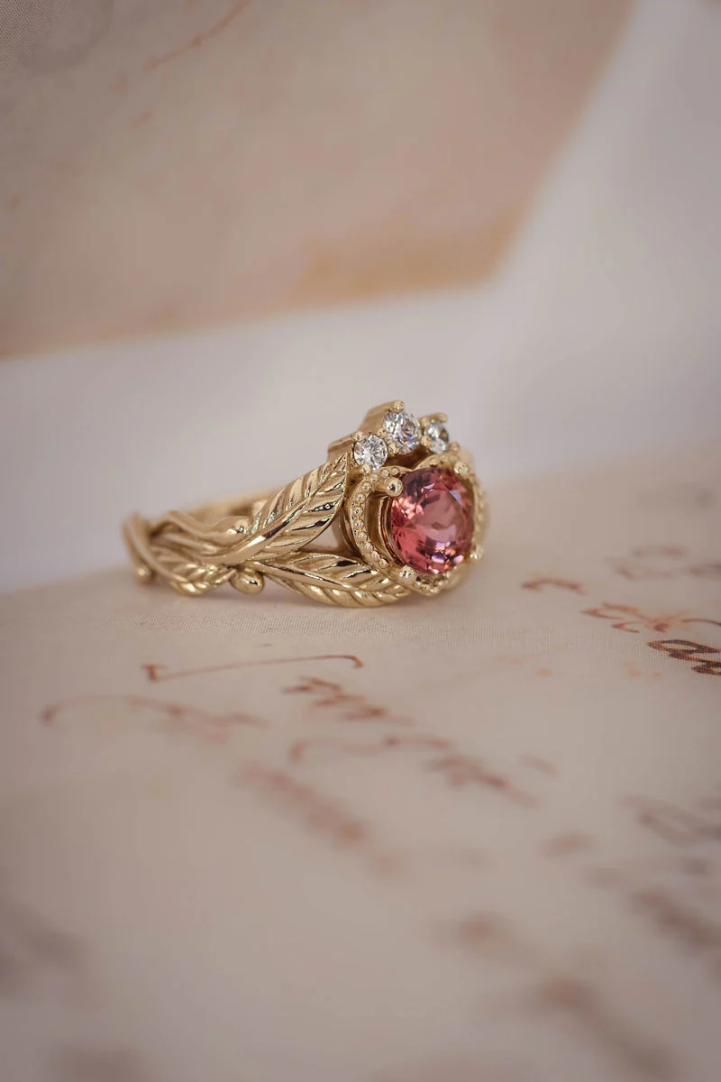 Pink tourmaline and diamonds engagement ring / Claddagh - Image 3