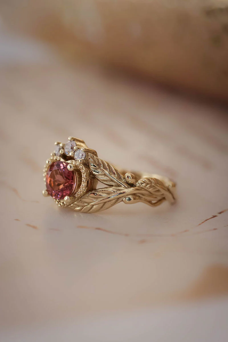 Pink tourmaline and diamonds engagement ring / Claddagh - Image 4