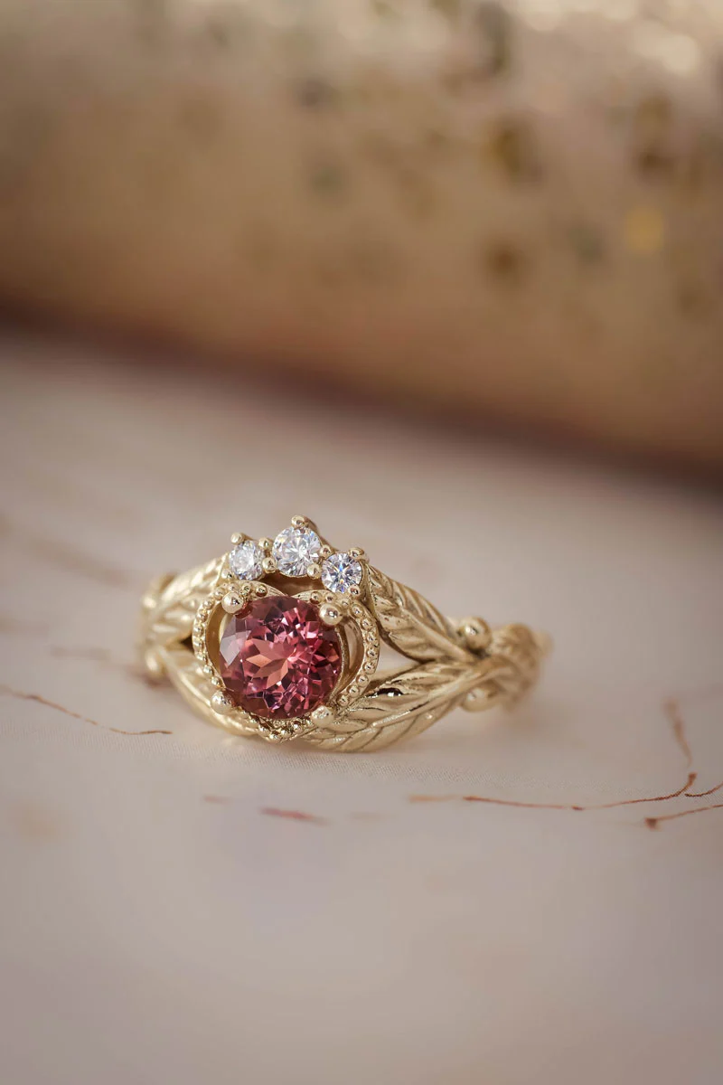 Pink tourmaline and diamonds engagement ring / Claddagh - Image 5