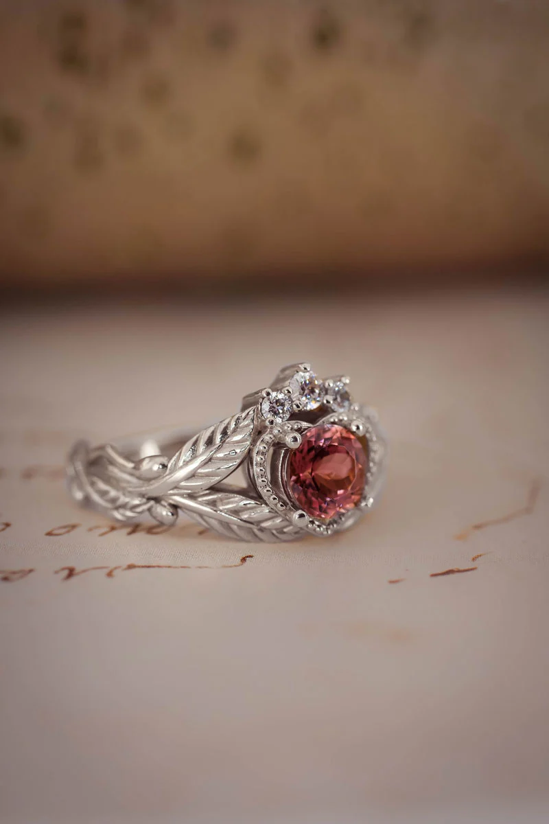 Pink tourmaline and diamonds engagement ring / Claddagh - Image 6