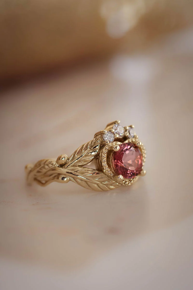 Pink tourmaline and diamonds engagement ring / Claddagh - Image 8