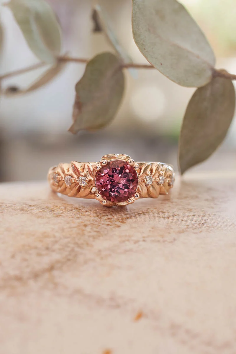 Pink tourmaline engagement ring with diamonds / Silvestra - Image 4
