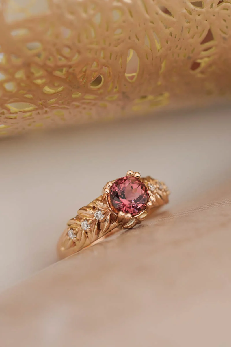Pink tourmaline engagement ring with diamonds / Silvestra - Image 6