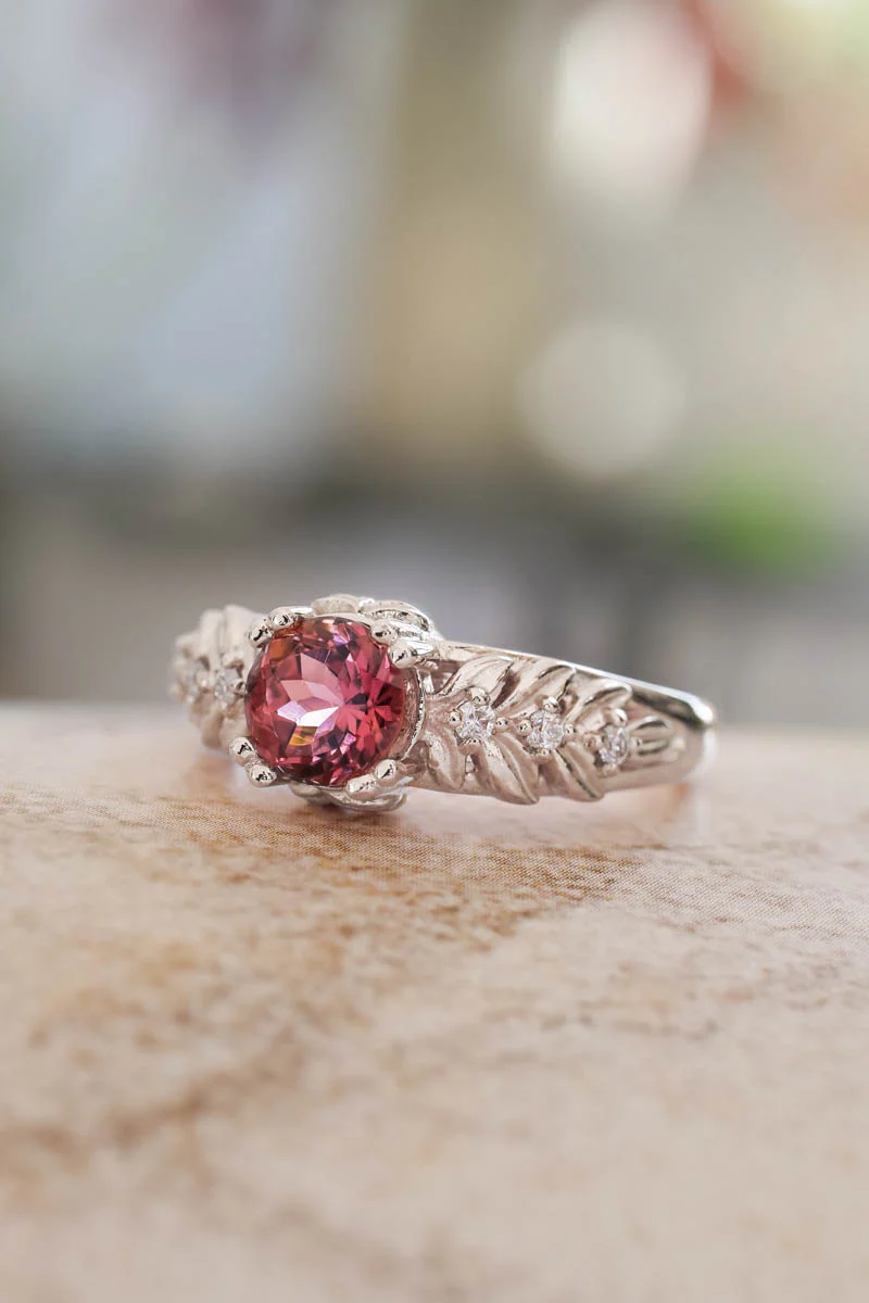 Pink tourmaline engagement ring with diamonds / Silvestra - Image 9