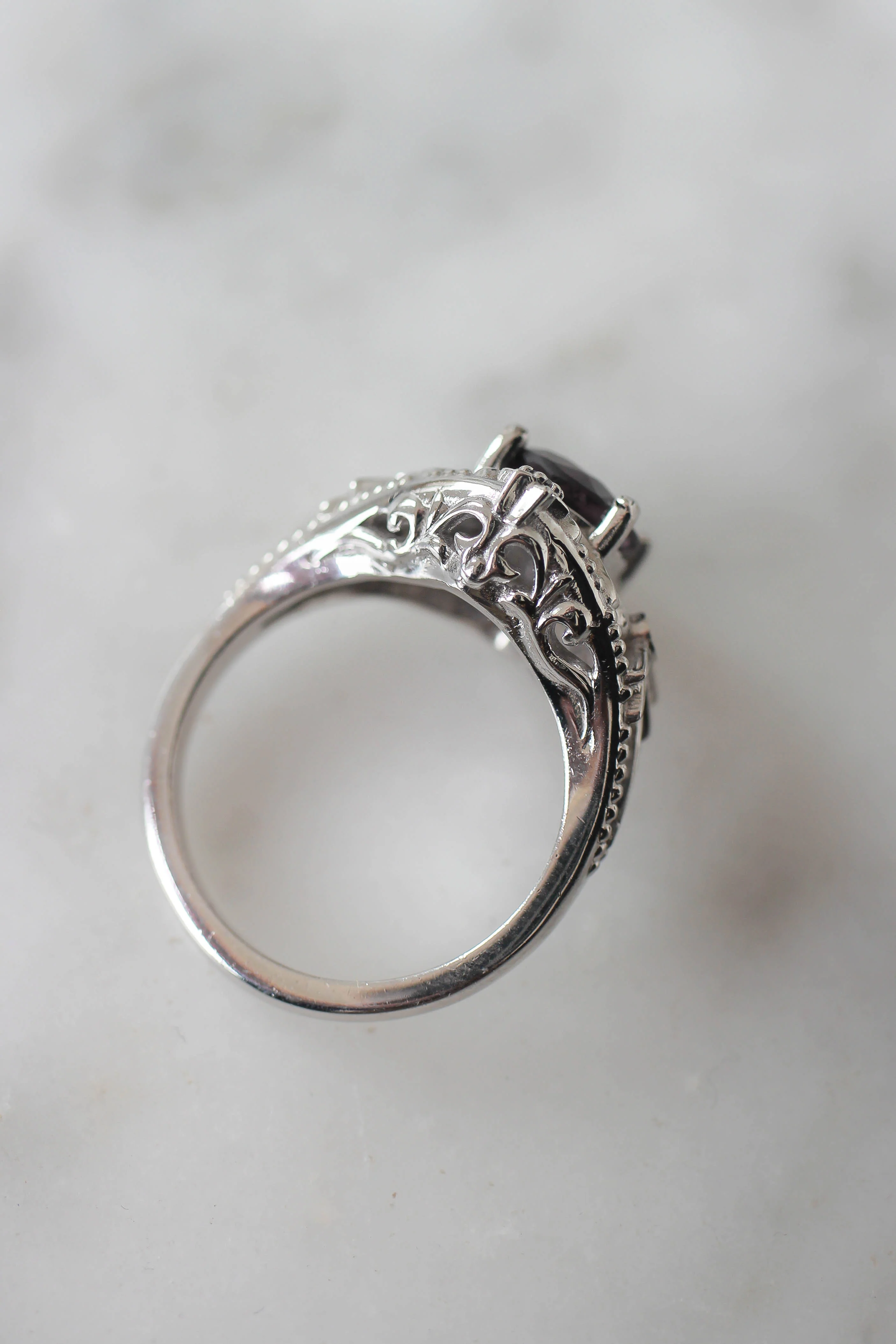 Purple spinel and black diamonds ring, stars engagement ring / Galaxia - Image 10