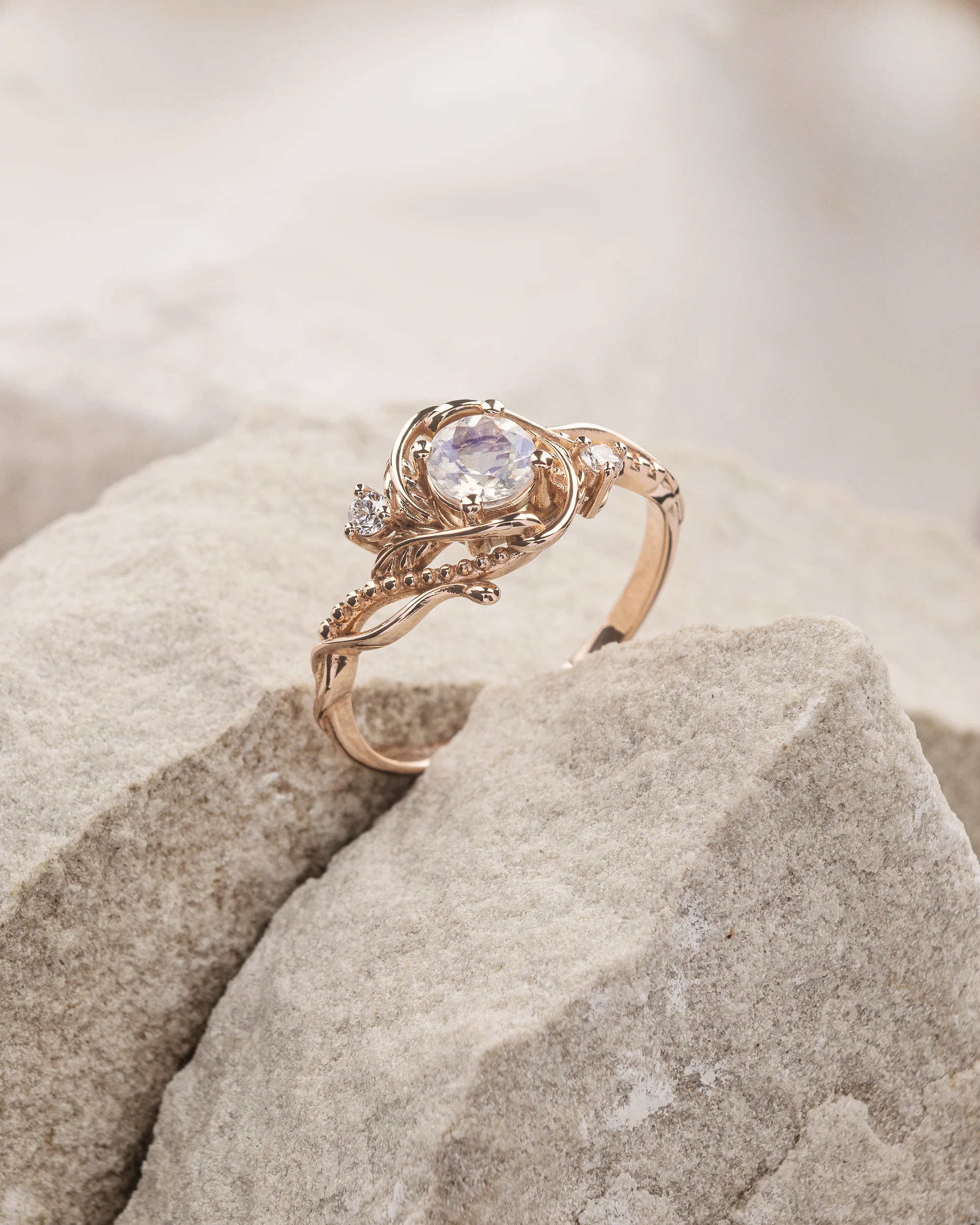 Rainbow moonstone engagement ring with diamonds / Undina - Image 4