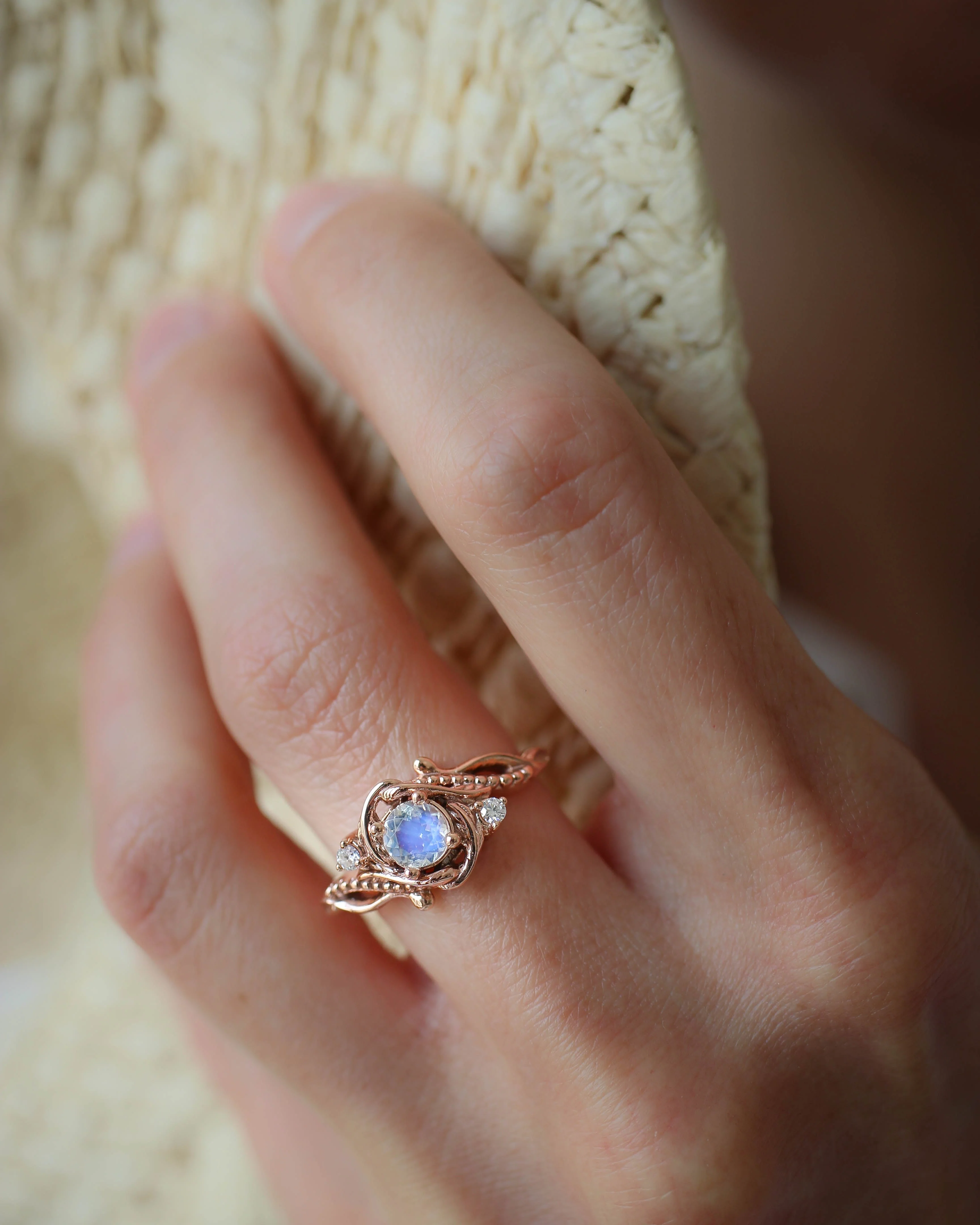 Rainbow moonstone engagement ring with diamonds / Undina - Image 5