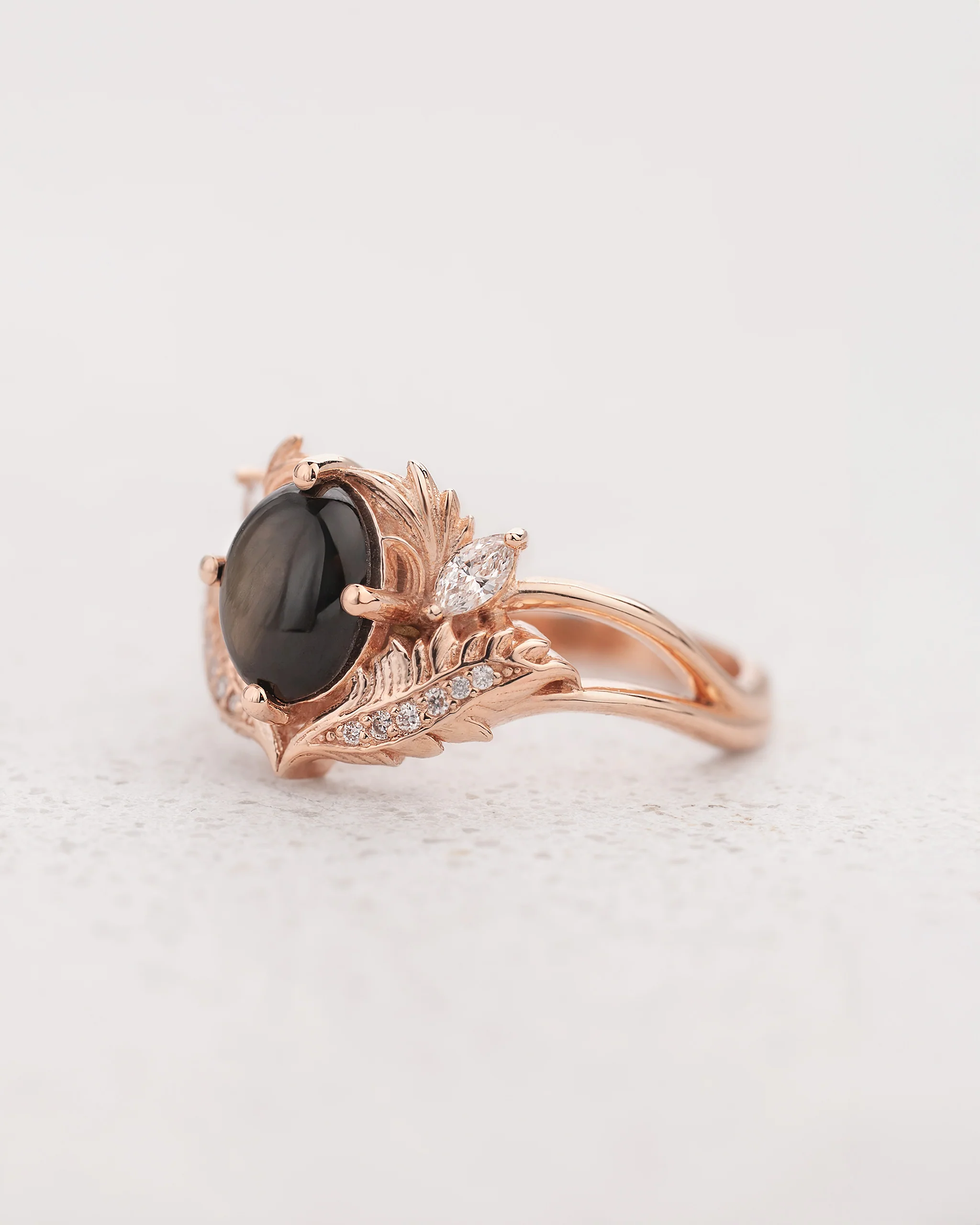 Black star sapphire engagement ring with diamonds / Adonis - Image 4