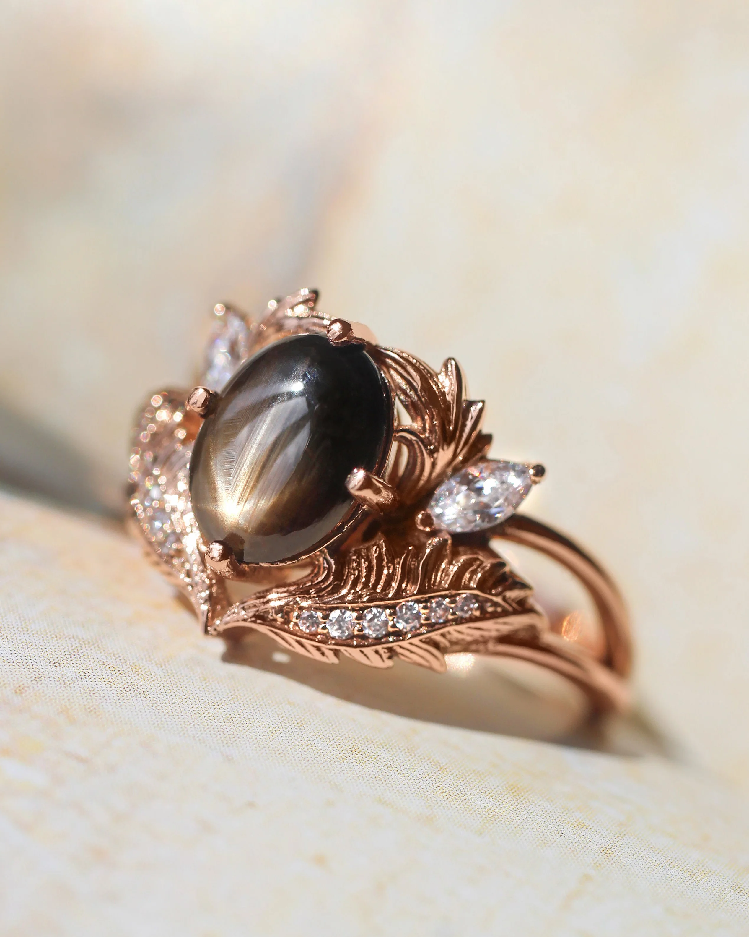 Black star sapphire engagement ring with diamonds / Adonis - Image 3