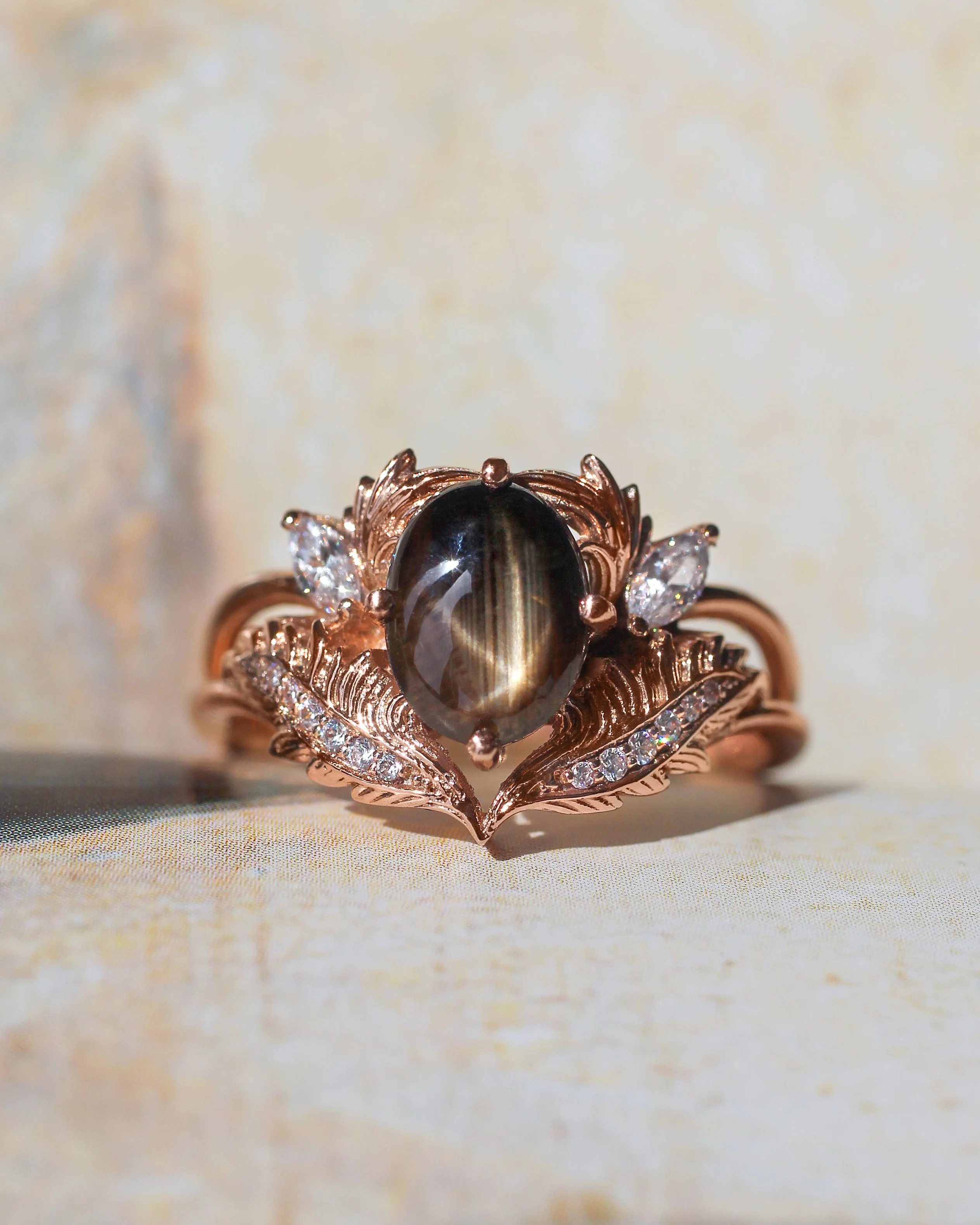 Black star sapphire engagement ring with diamonds / Adonis - Image 6