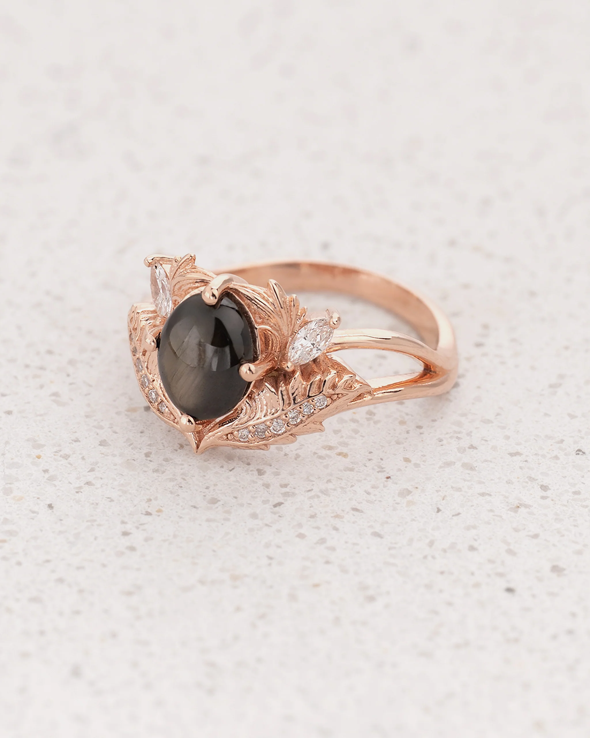 Black star sapphire engagement ring with diamonds / Adonis - Image 5