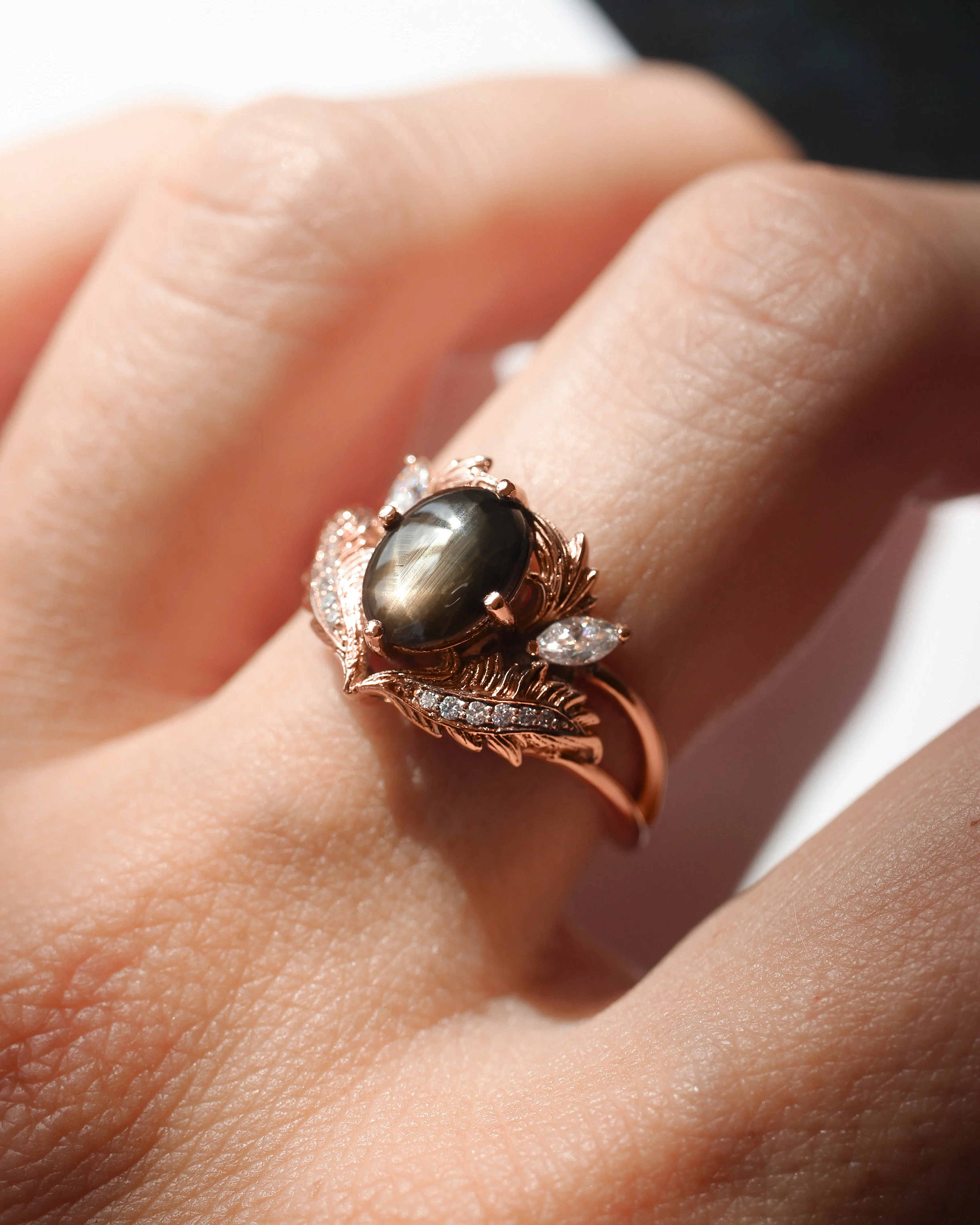 Black star sapphire engagement ring with diamonds / Adonis - Image 7