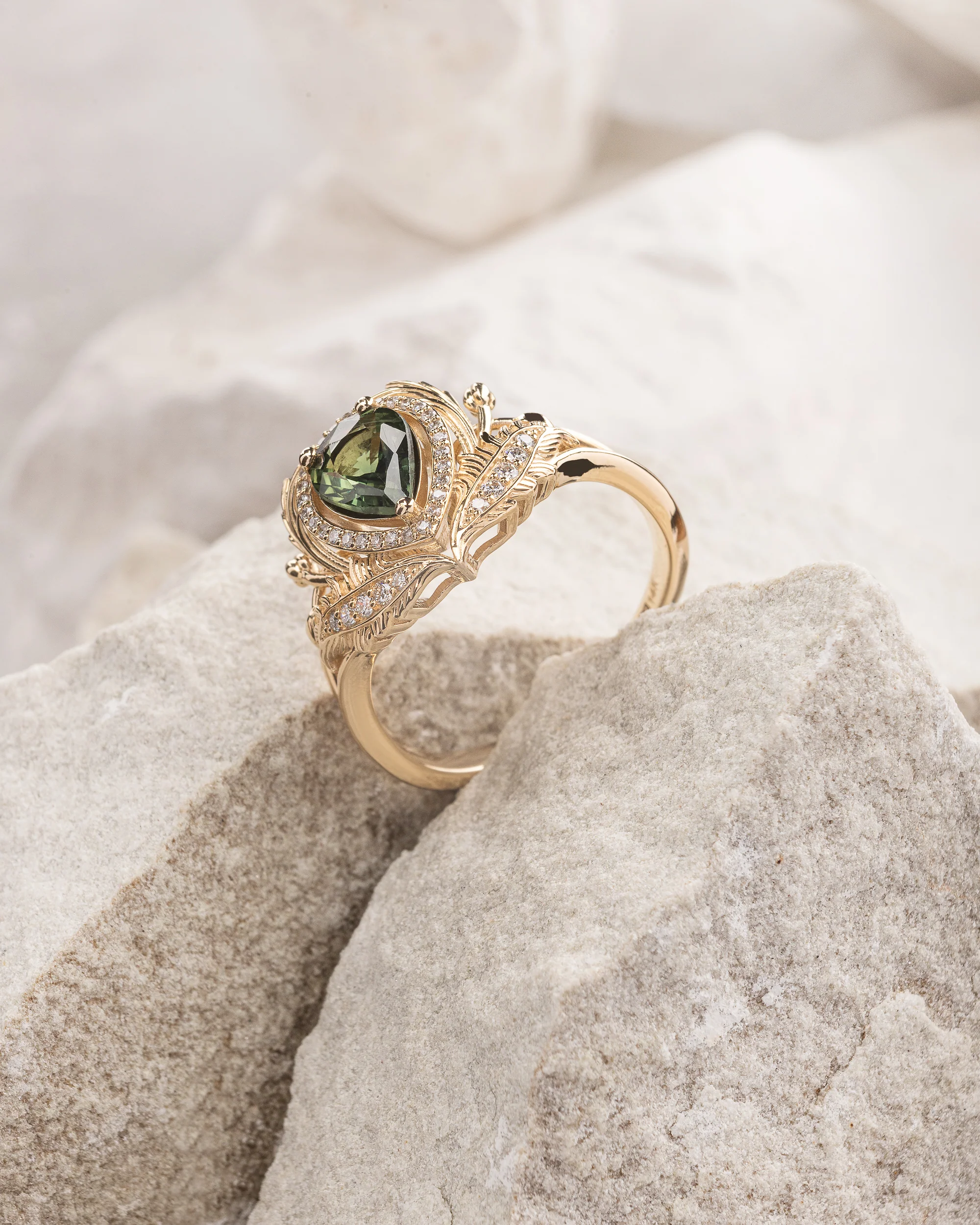 Green sapphire engagement ring with diamond halo / Adonis halo - Image 4