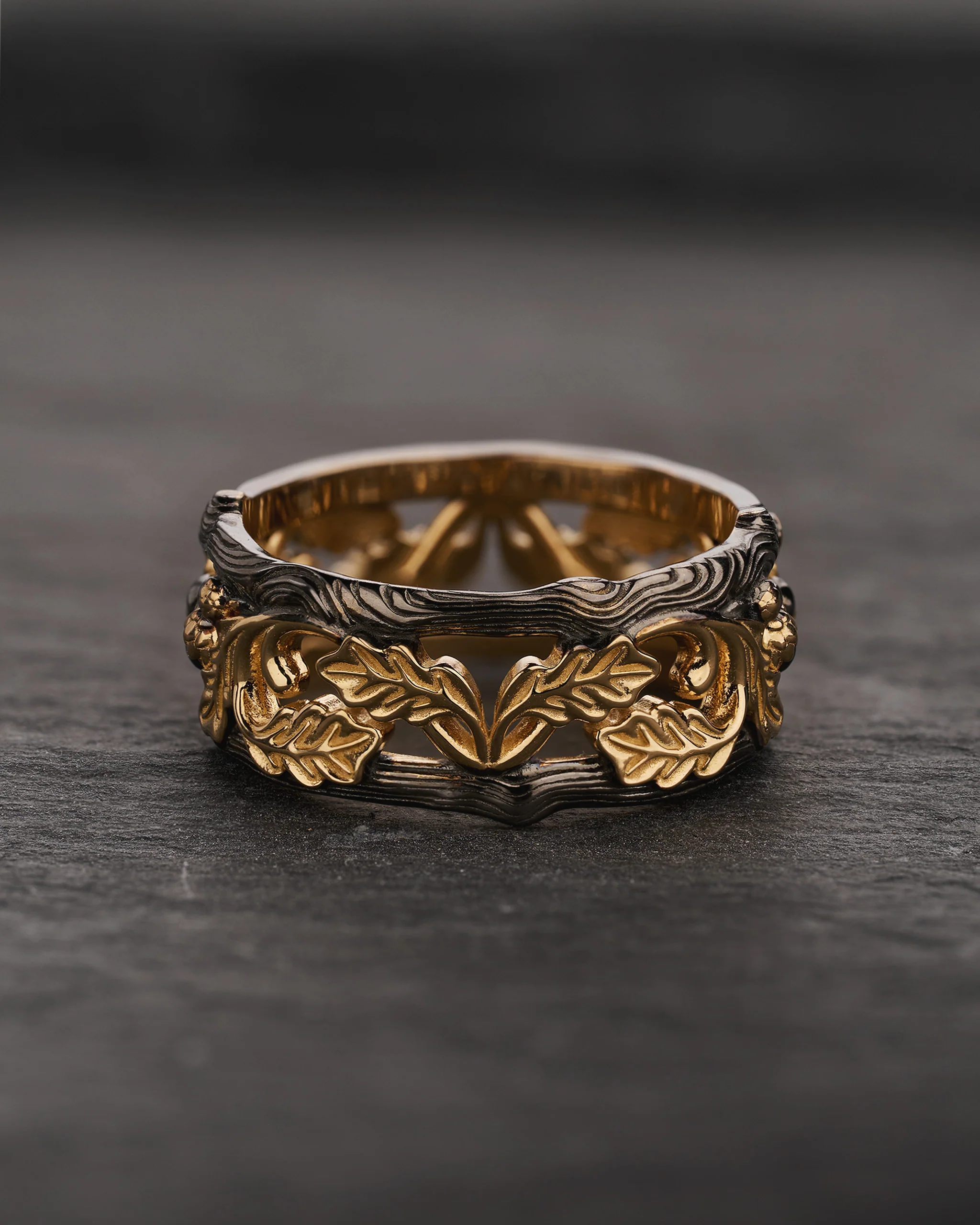 Black and gold oak ring, wedding band for him - Image 4