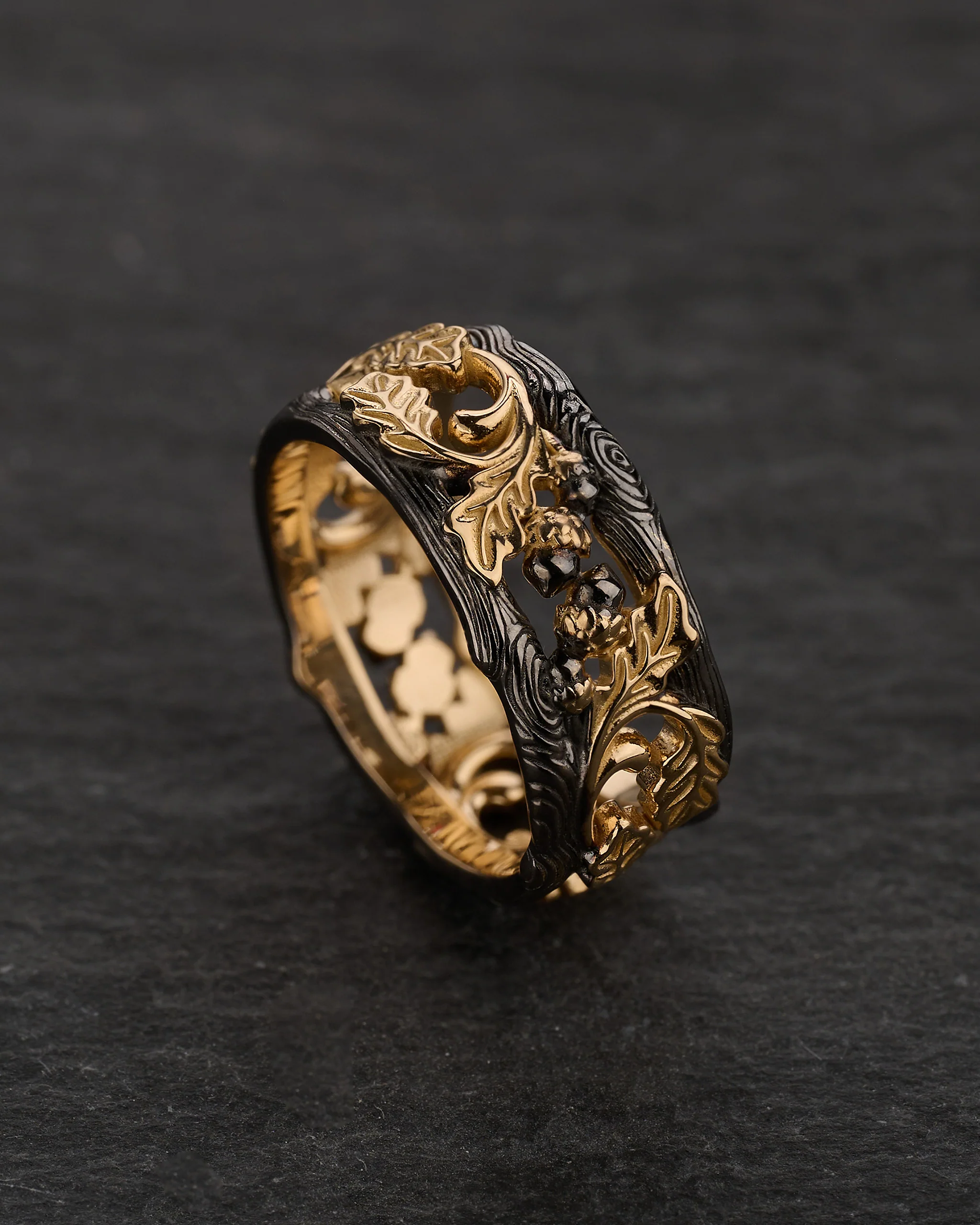 Black and gold oak ring, wedding band for him - Image 3