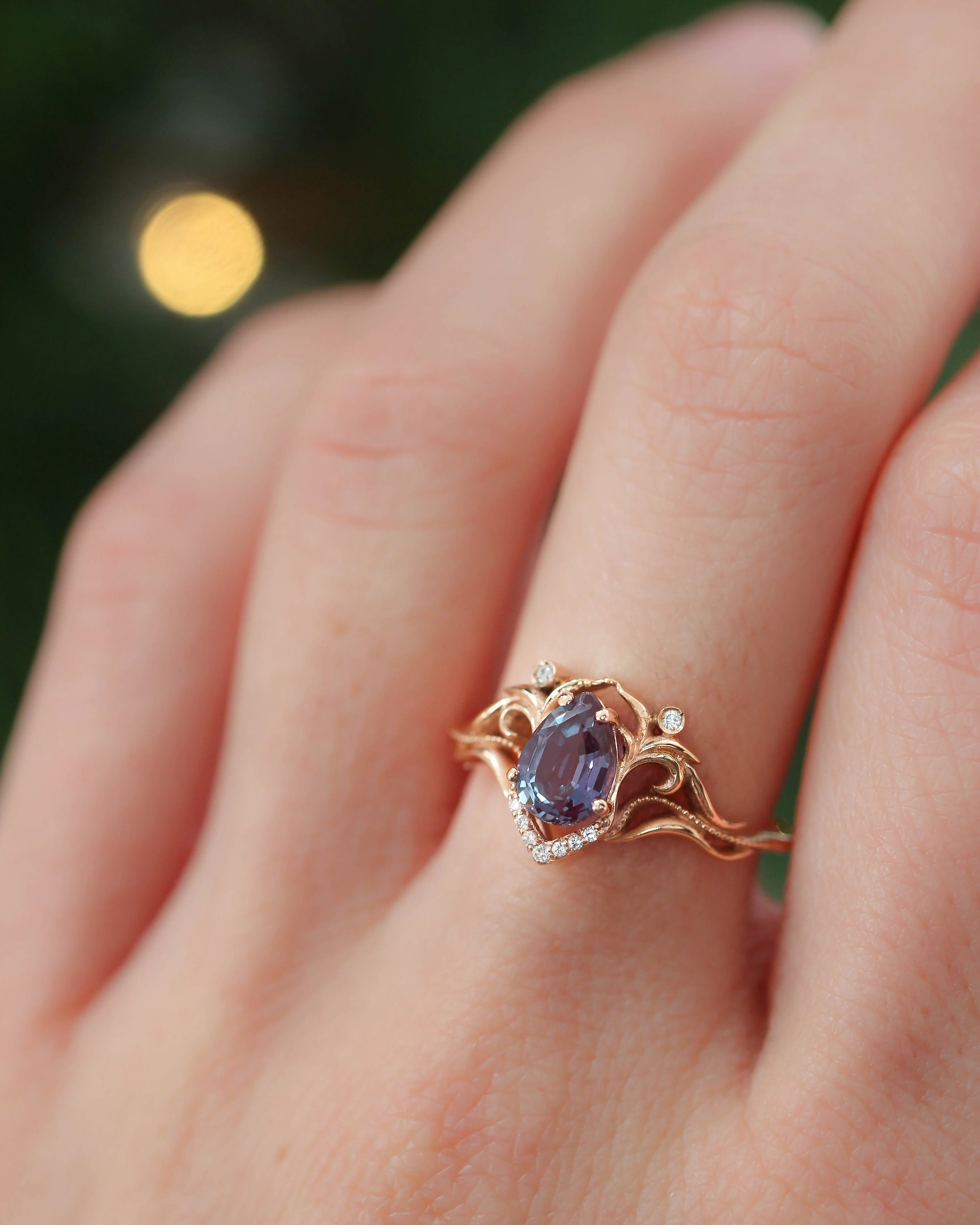 Pear cut alexandrite and diamonds engagement ring / Lida small - Image 4