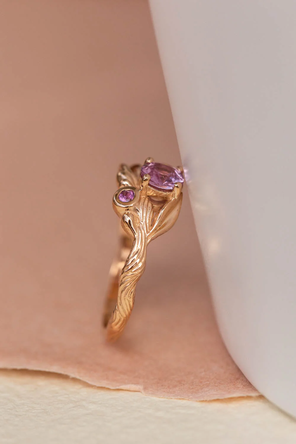 READY TO SHIP Olivia ring in 14K rose gold, natural pink sapphires, RING SIZE 4.75 - 7.75 US - Image 4