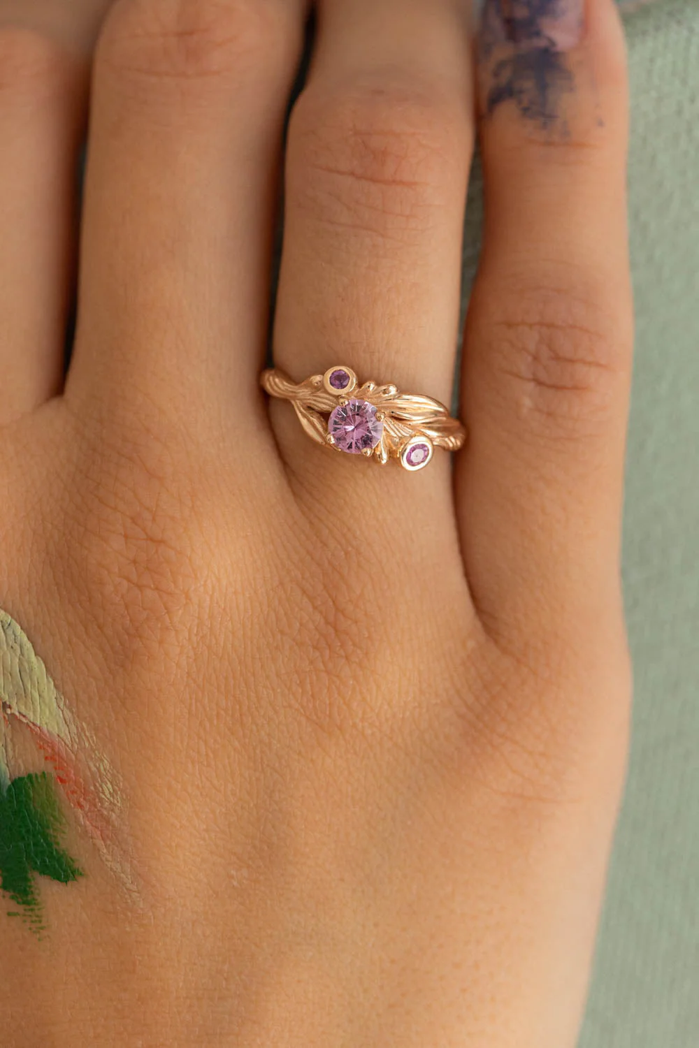 READY TO SHIP Olivia ring in 14K rose gold, natural pink sapphires, RING SIZE 4.75 - 7.75 US - Image 5