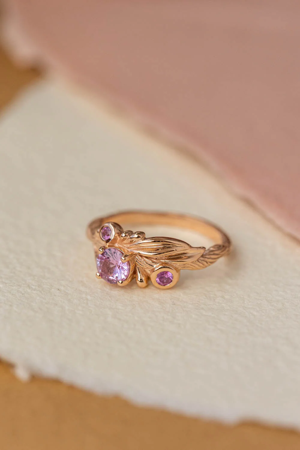 READY TO SHIP Olivia ring in 14K rose gold, natural pink sapphires, RING SIZE 4.75 - 7.75 US - Image 9