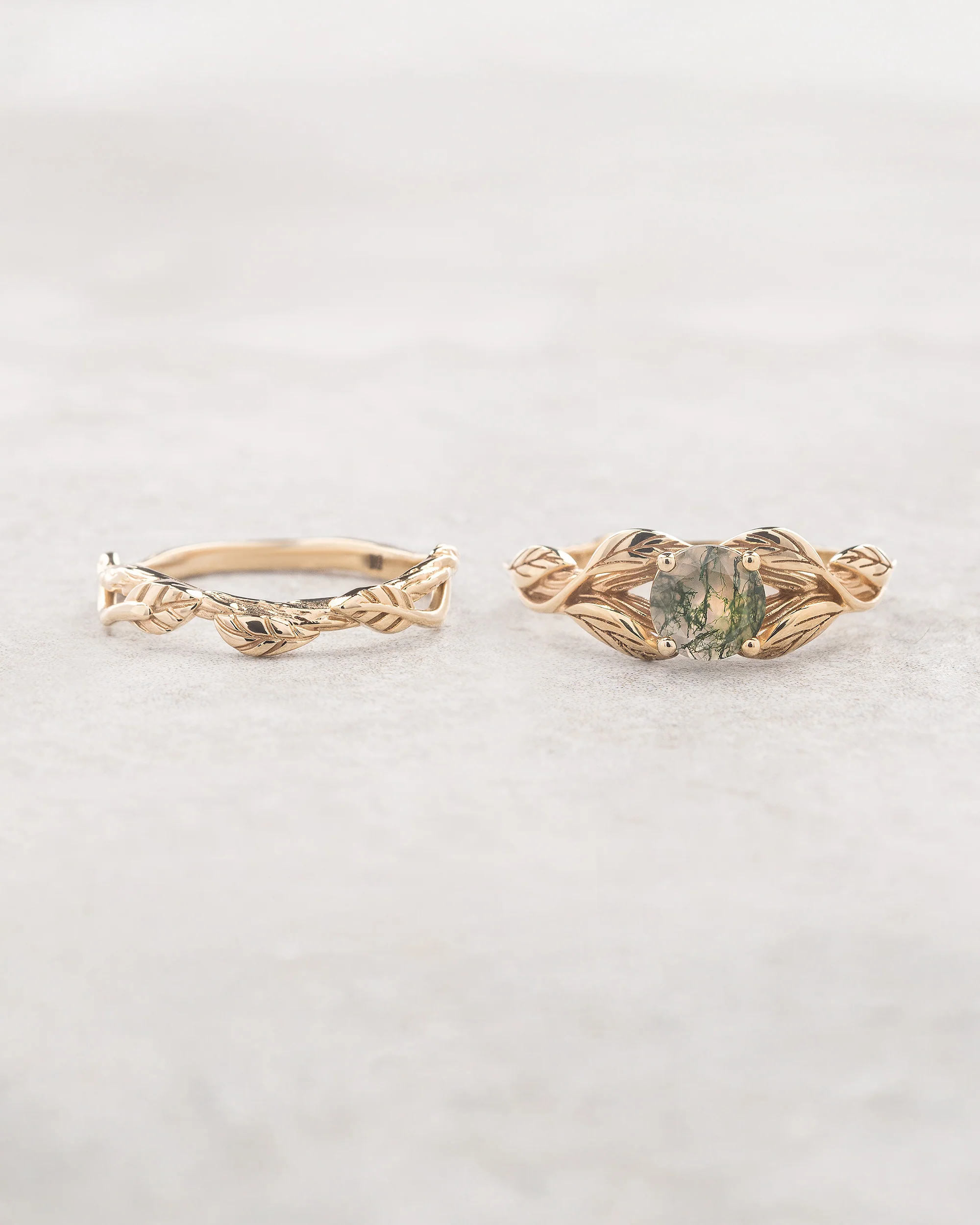 Round moss agate leaf engagement ring / Clematis - Image 5