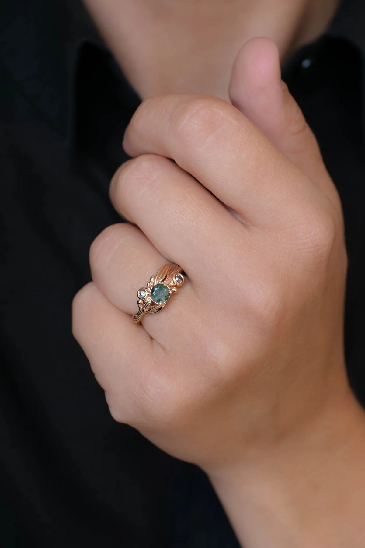 Rutile moss agate gold ring, salt and pepper stone ring / Olivia - Image 3