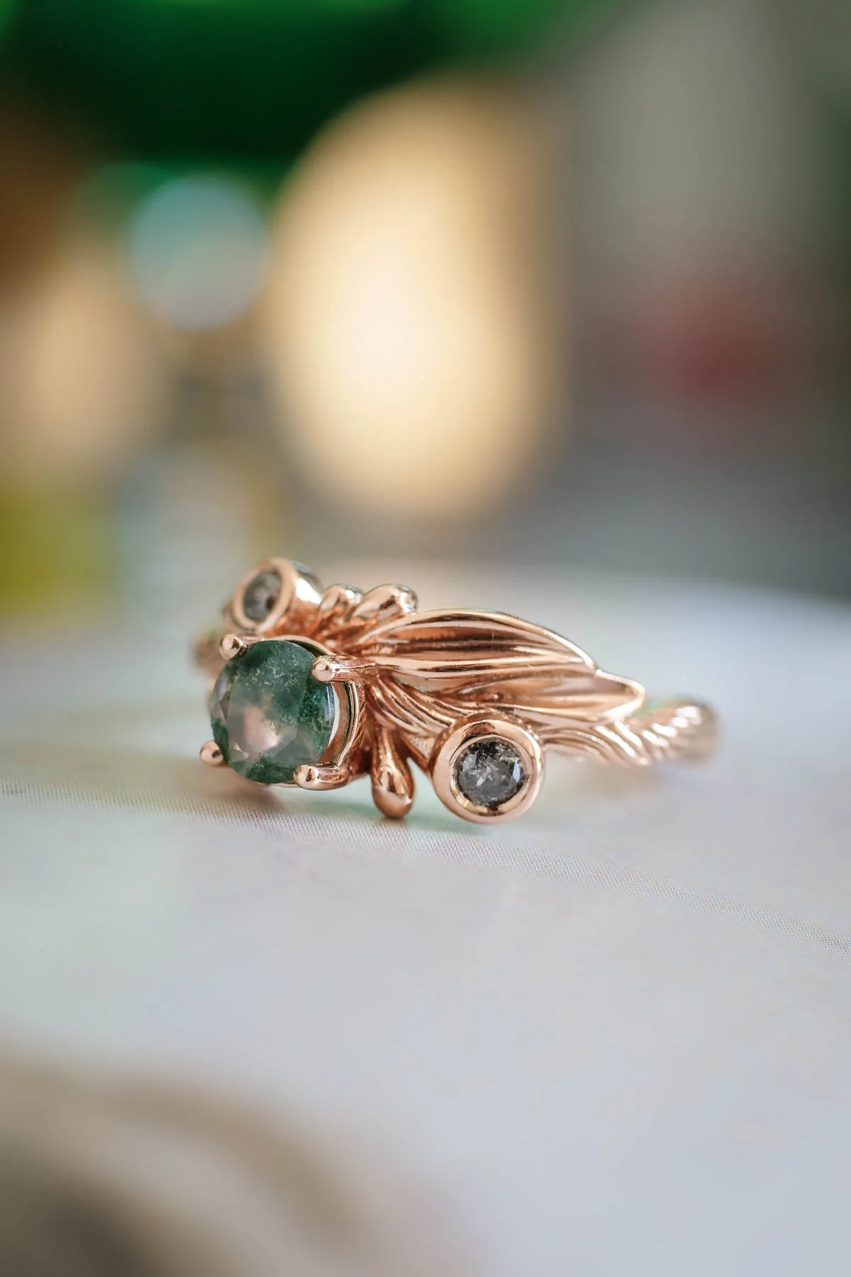 Rutile moss agate gold ring, salt and pepper stone ring / Olivia - Image 5