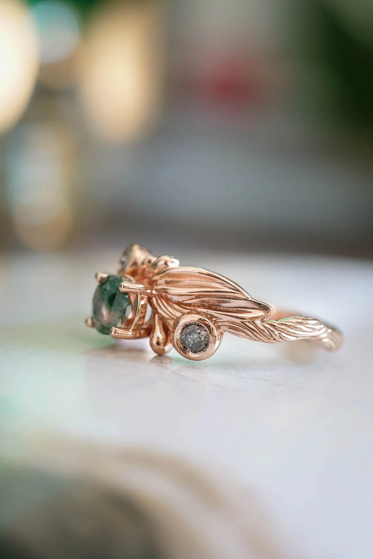 Rutile moss agate gold ring, salt and pepper stone ring / Olivia - Image 6