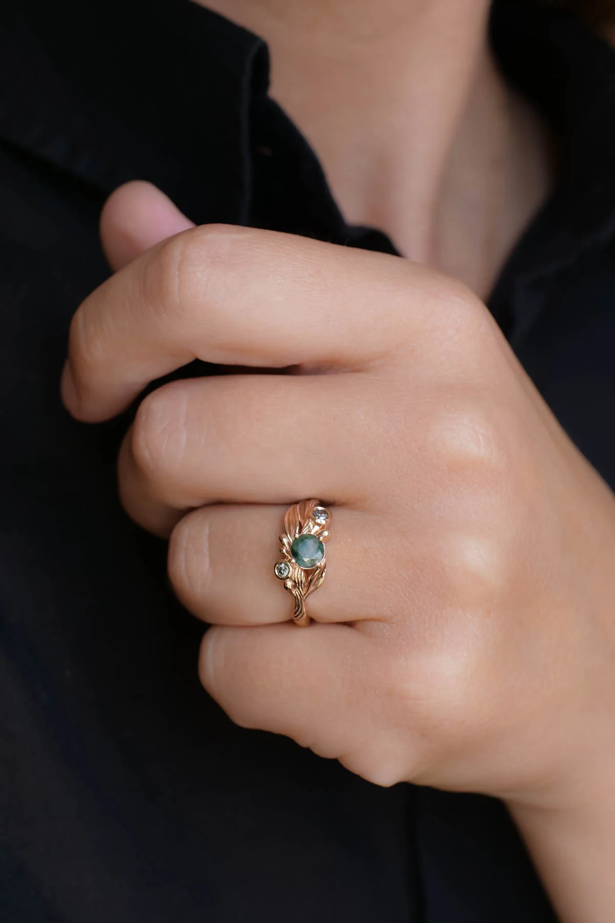 Rutile moss agate gold ring, salt and pepper stone ring / Olivia - Image 7