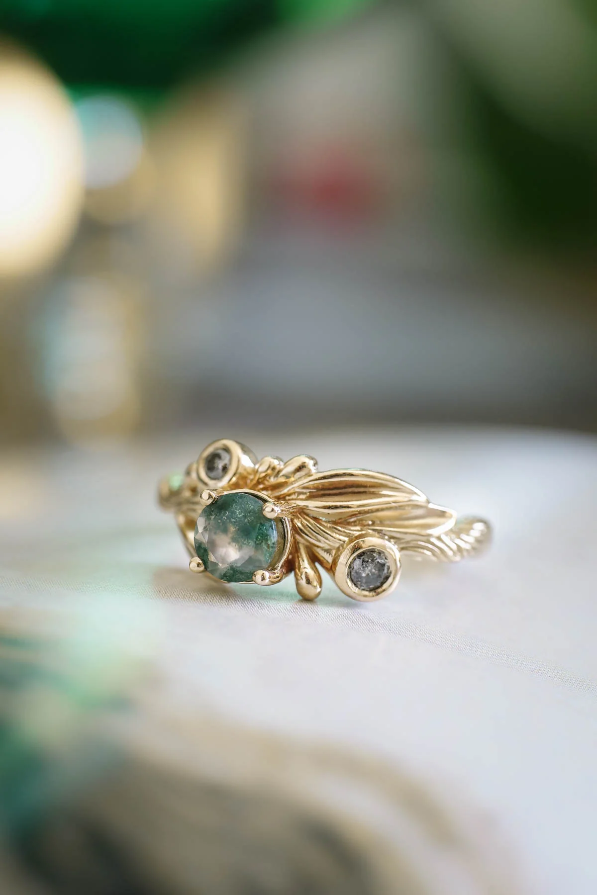 Rutile moss agate gold ring, salt and pepper stone ring / Olivia - Image 8