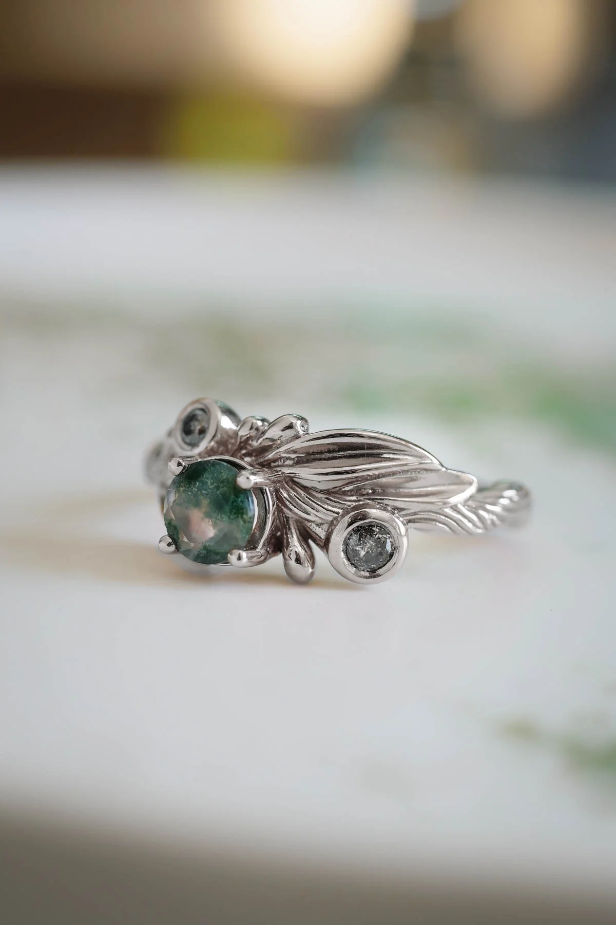 Rutile moss agate gold ring, salt and pepper stone ring / Olivia - Image 9