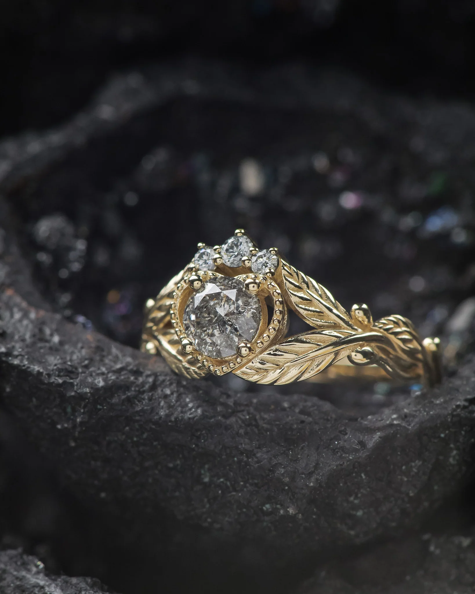 Salt and pepper diamond engagement ring, alternative Claddagh ring - Image 3