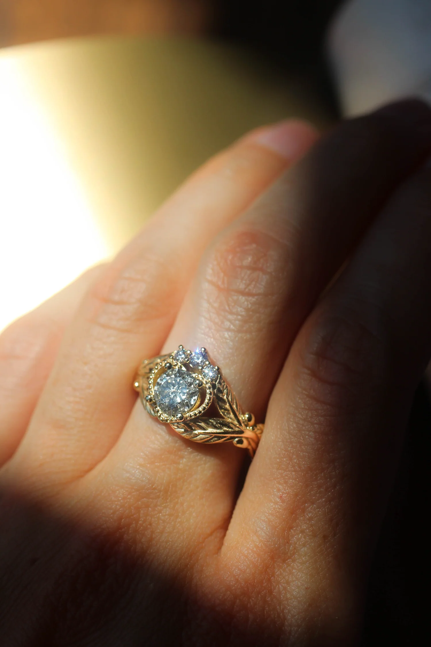 Salt and pepper diamond engagement ring, alternative Claddagh ring - Image 5