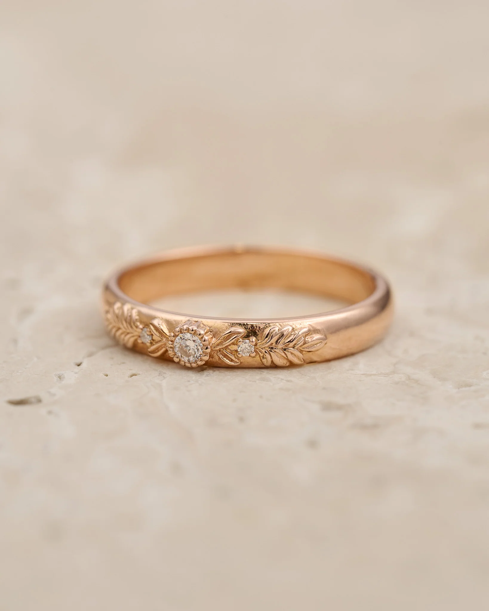 Three diamonds wedding band for woman, wreath ring - Image 3