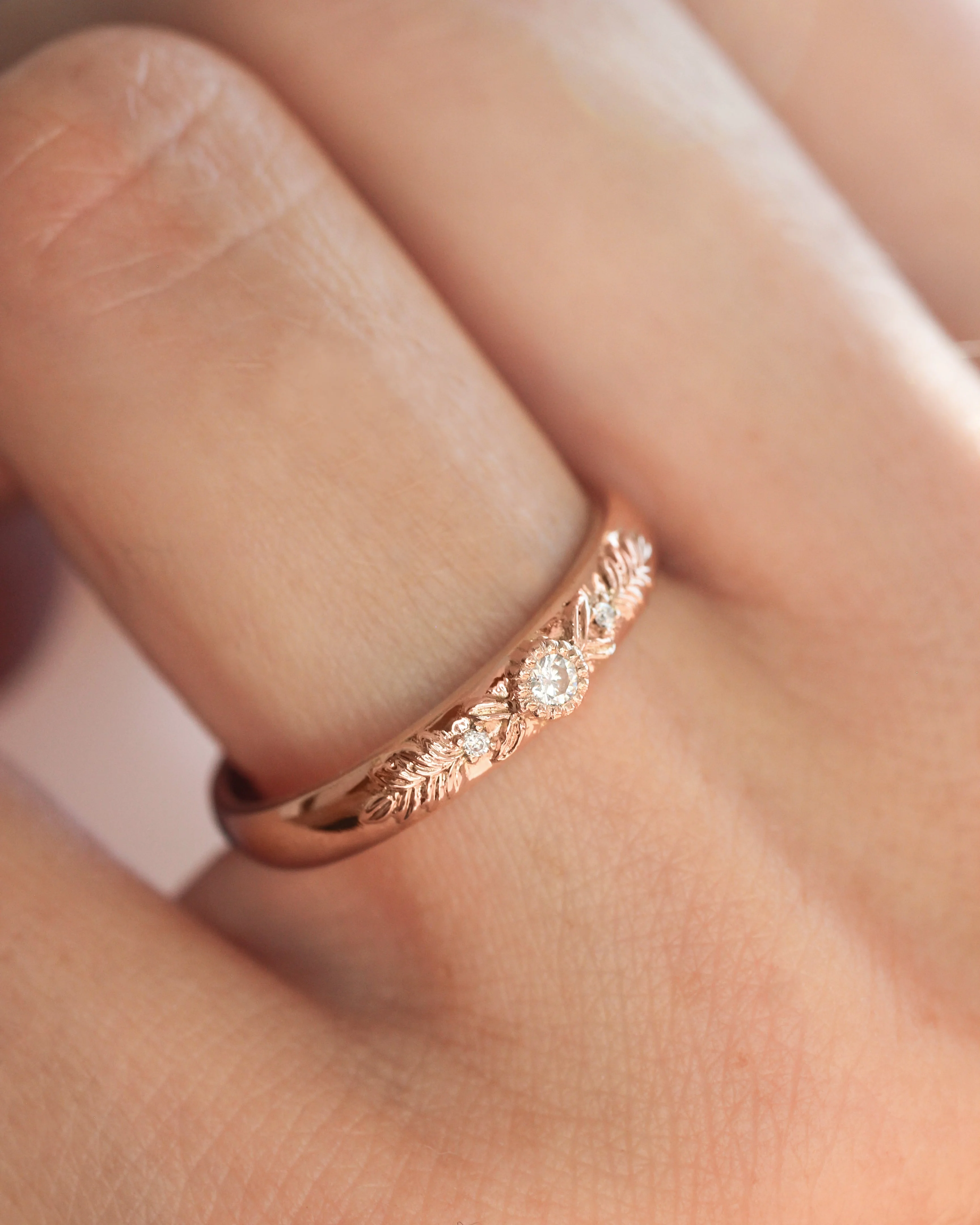 Three diamonds wedding band for woman, wreath ring - Image 4