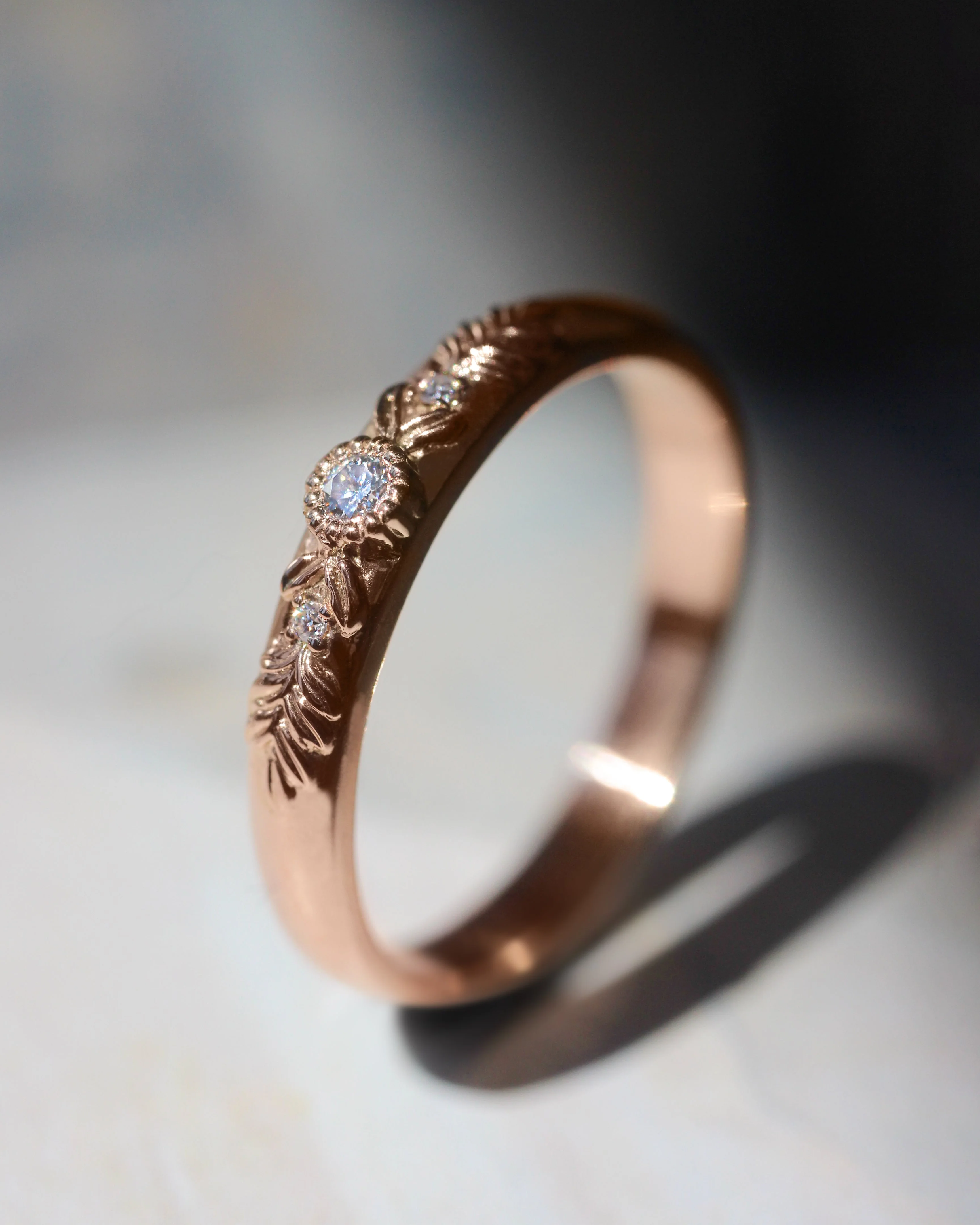 Three diamonds wedding band for woman, wreath ring - Image 5