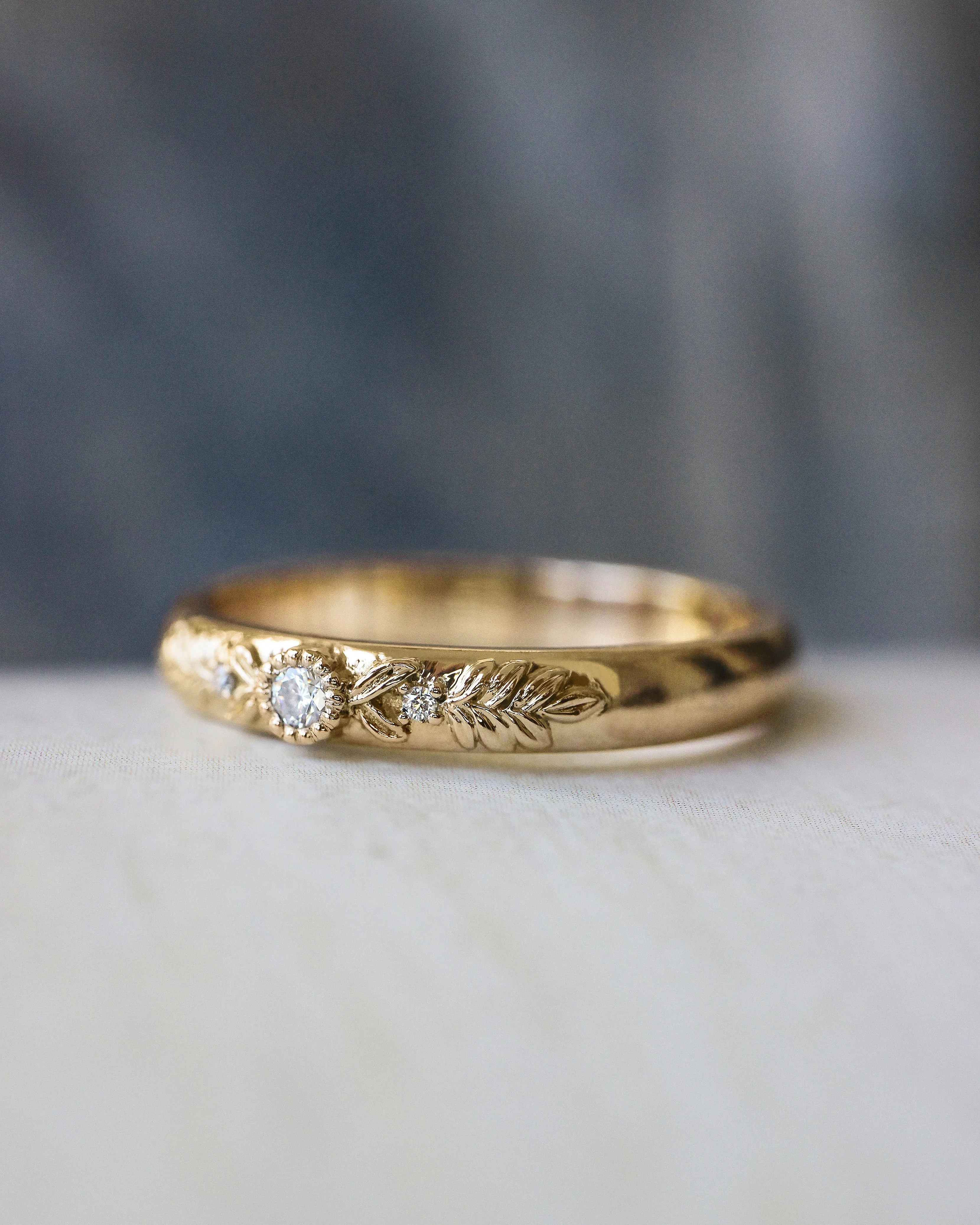 Three diamonds wedding band for woman, wreath ring - Image 6