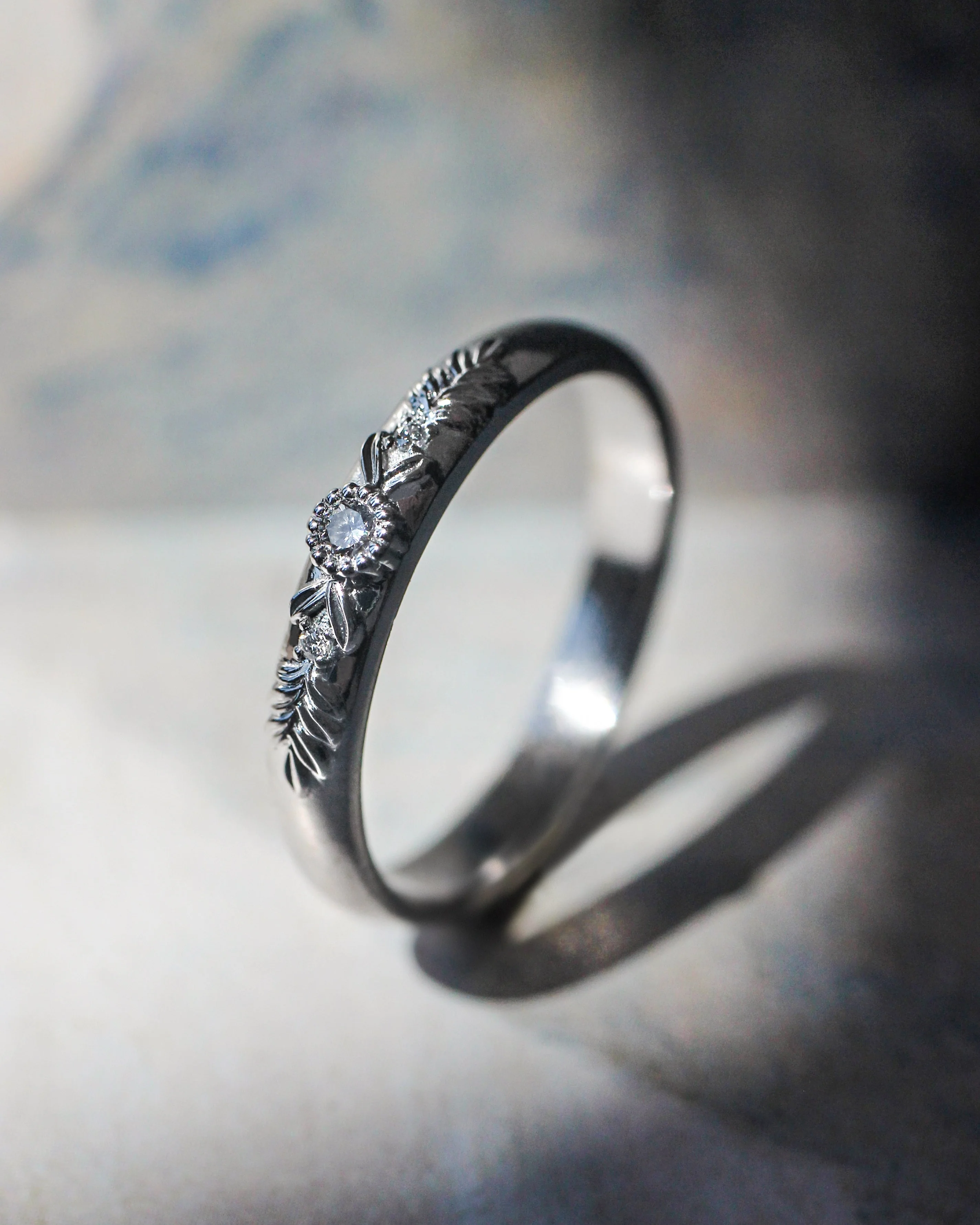 Three diamonds wedding band for woman, wreath ring - Image 7