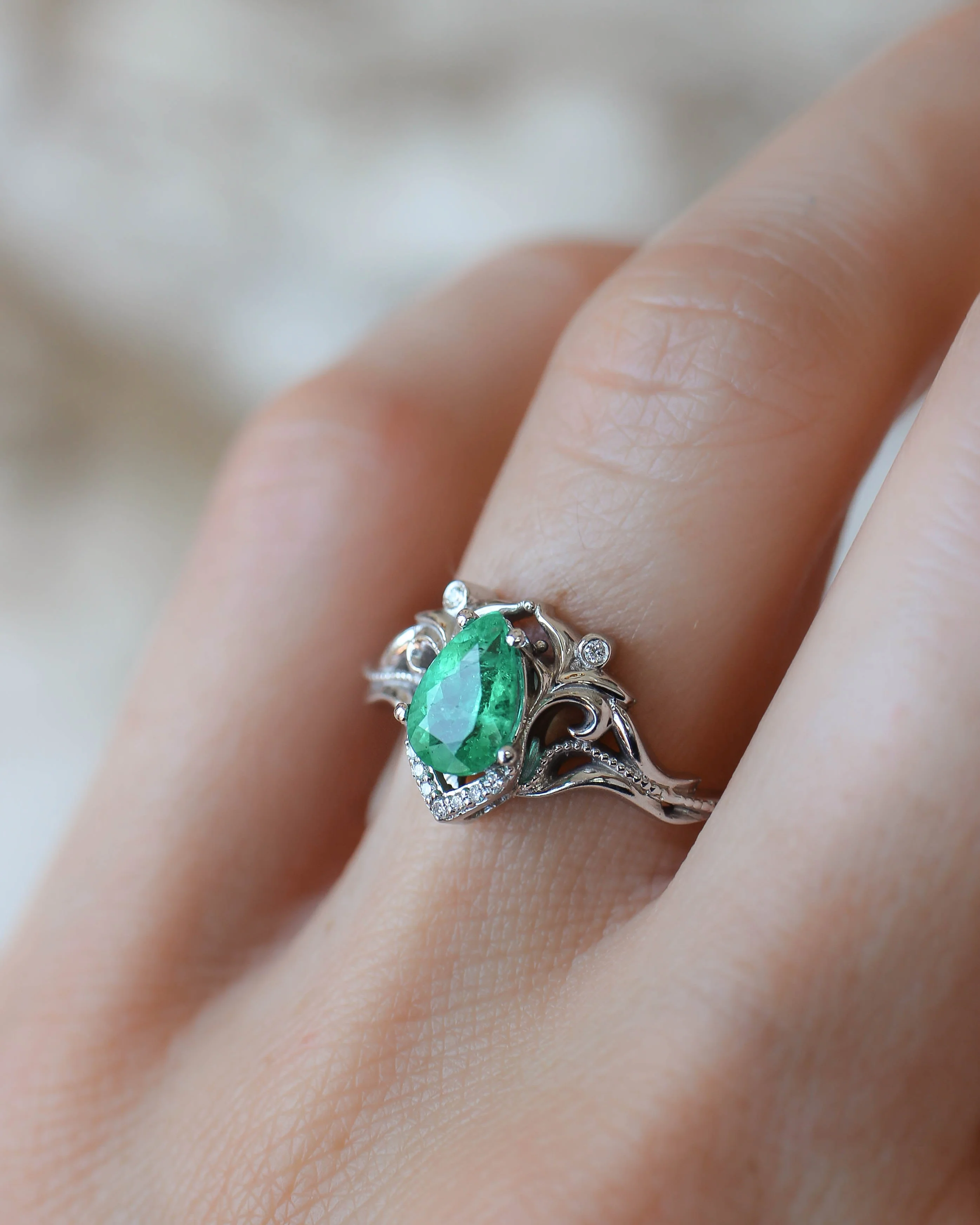 Natural emerald and diamonds engagement ring / Lida small - Image 4