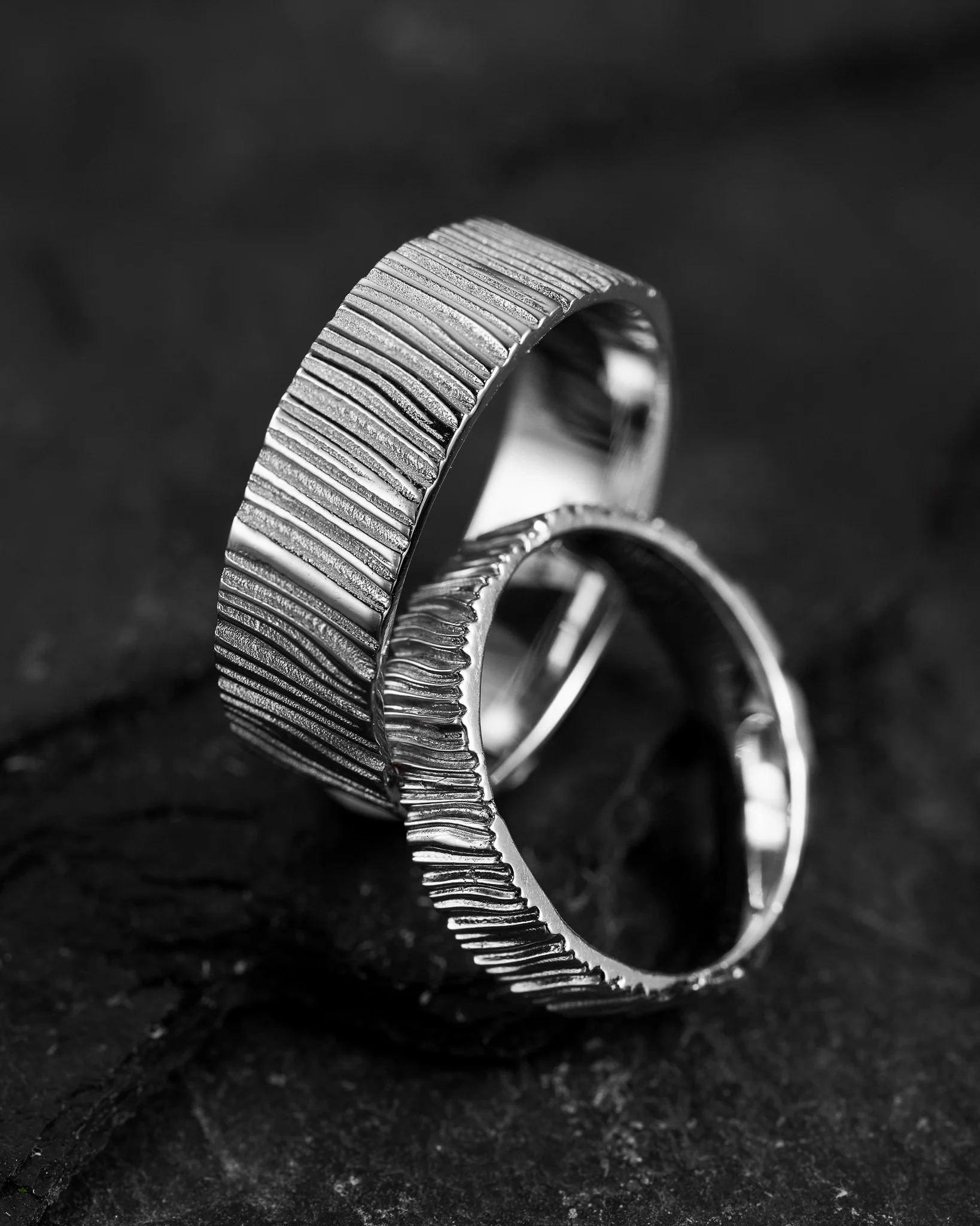 Wedding bands set for couple, saw wood rings - Image 10