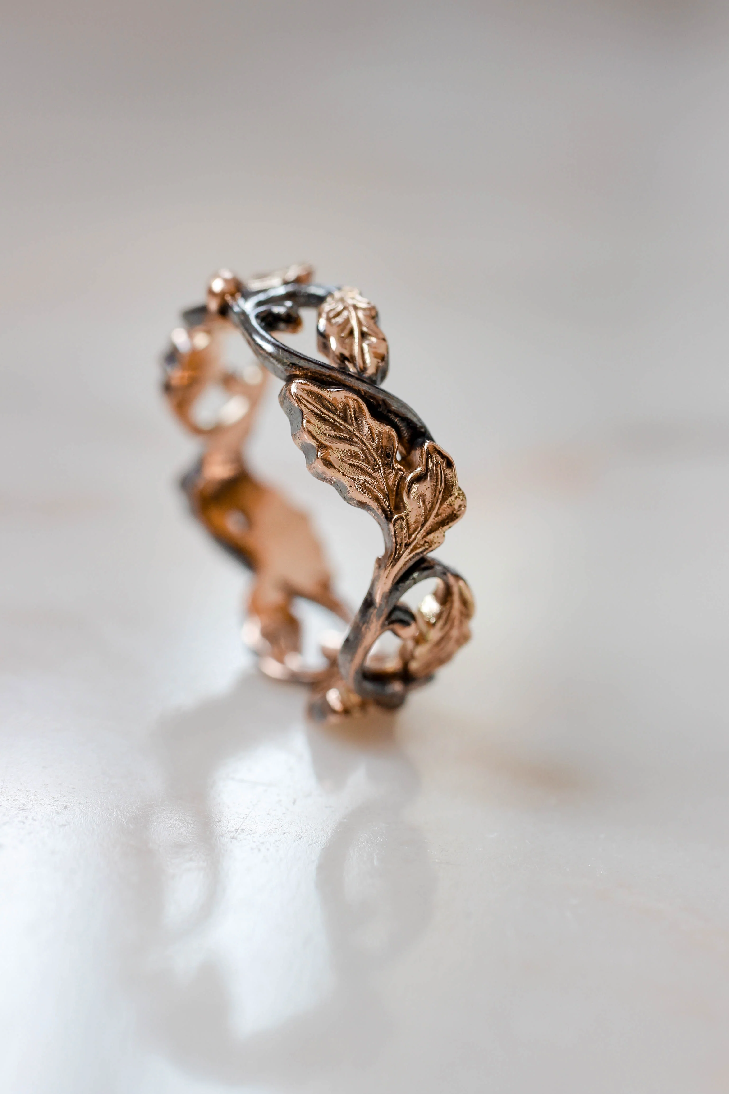 Wedding bands set, oak leaves rings - Image 3