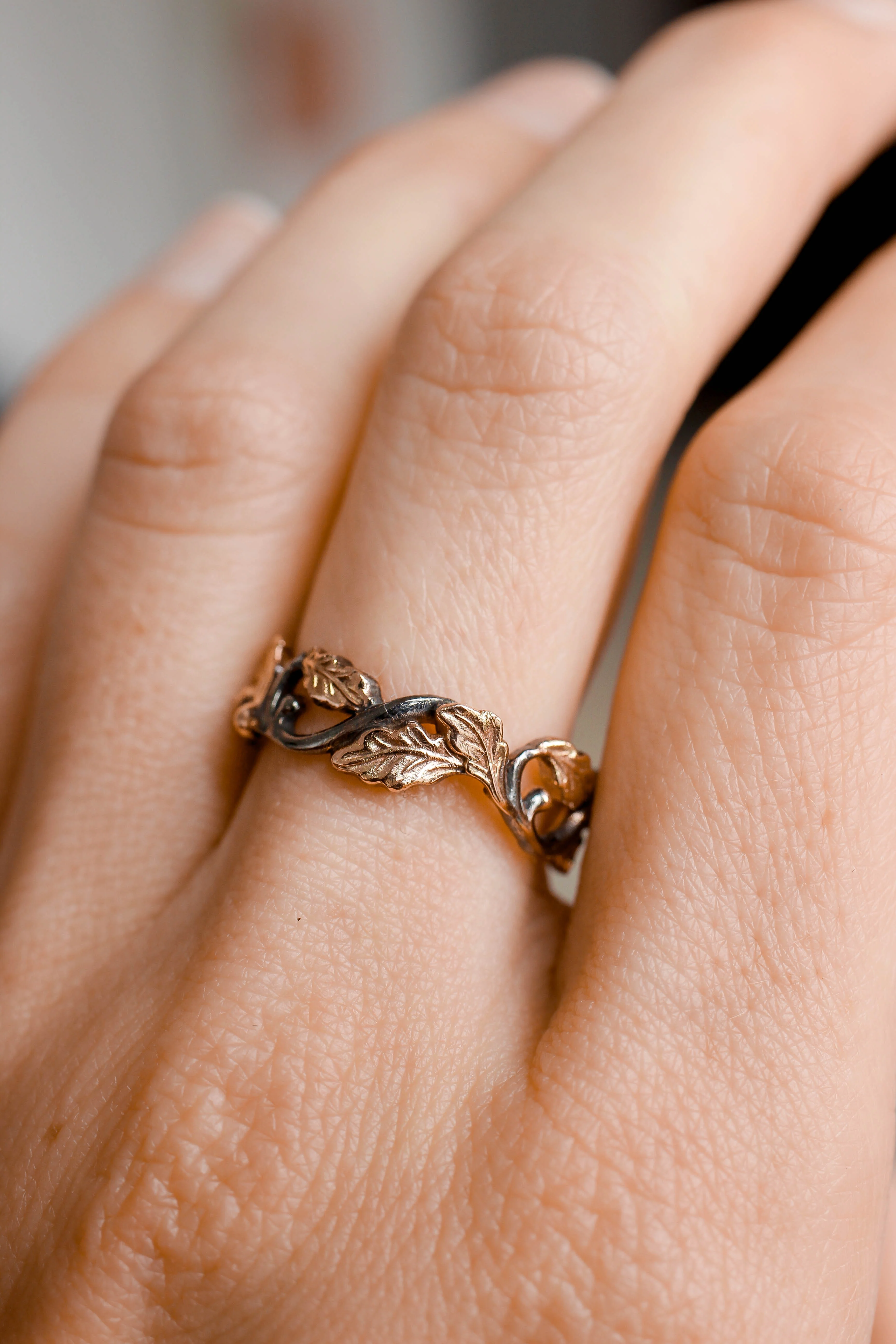 Wedding bands set, oak leaves rings - Image 4