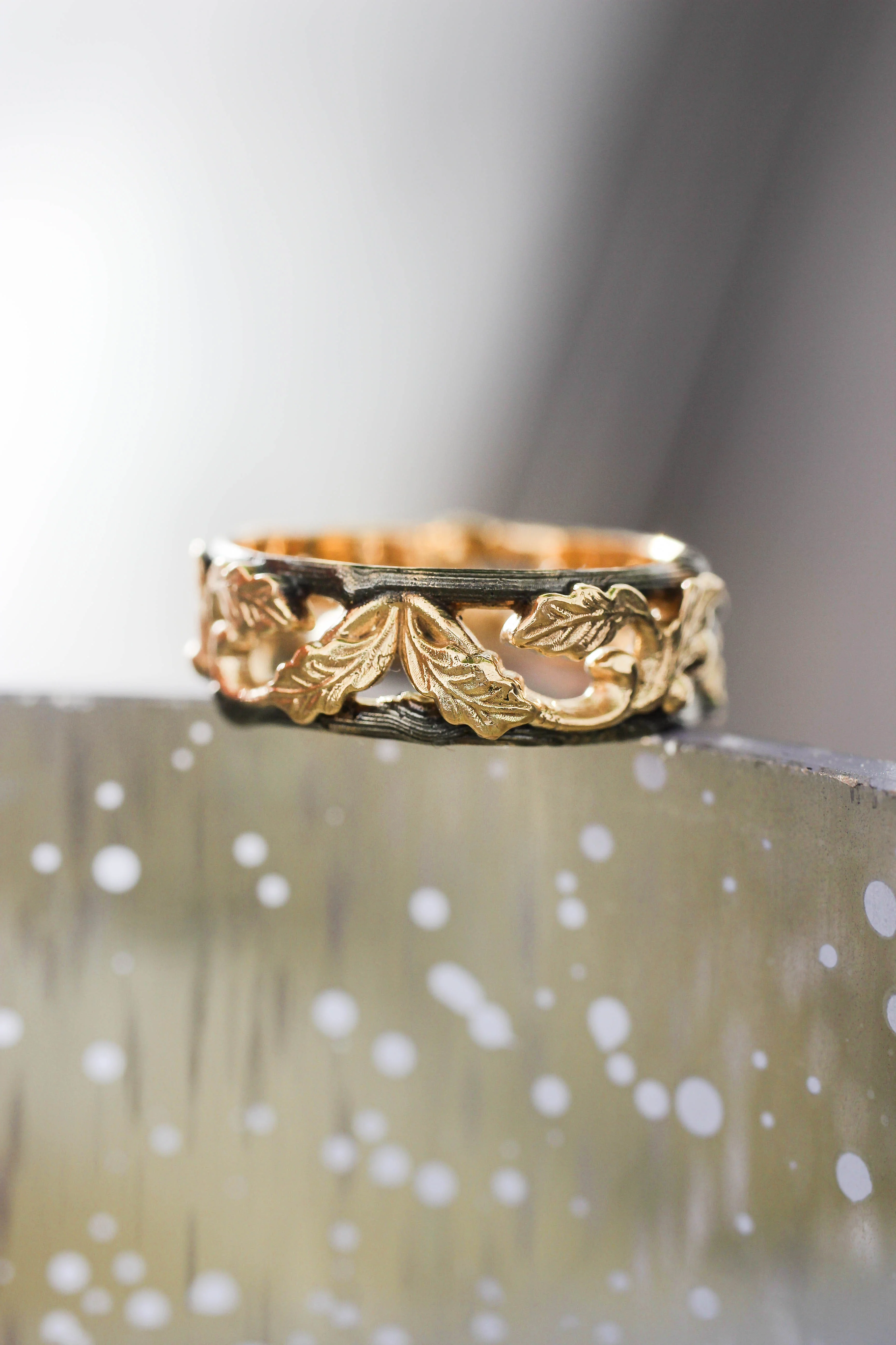 Wedding bands set, oak leaves rings - Image 7