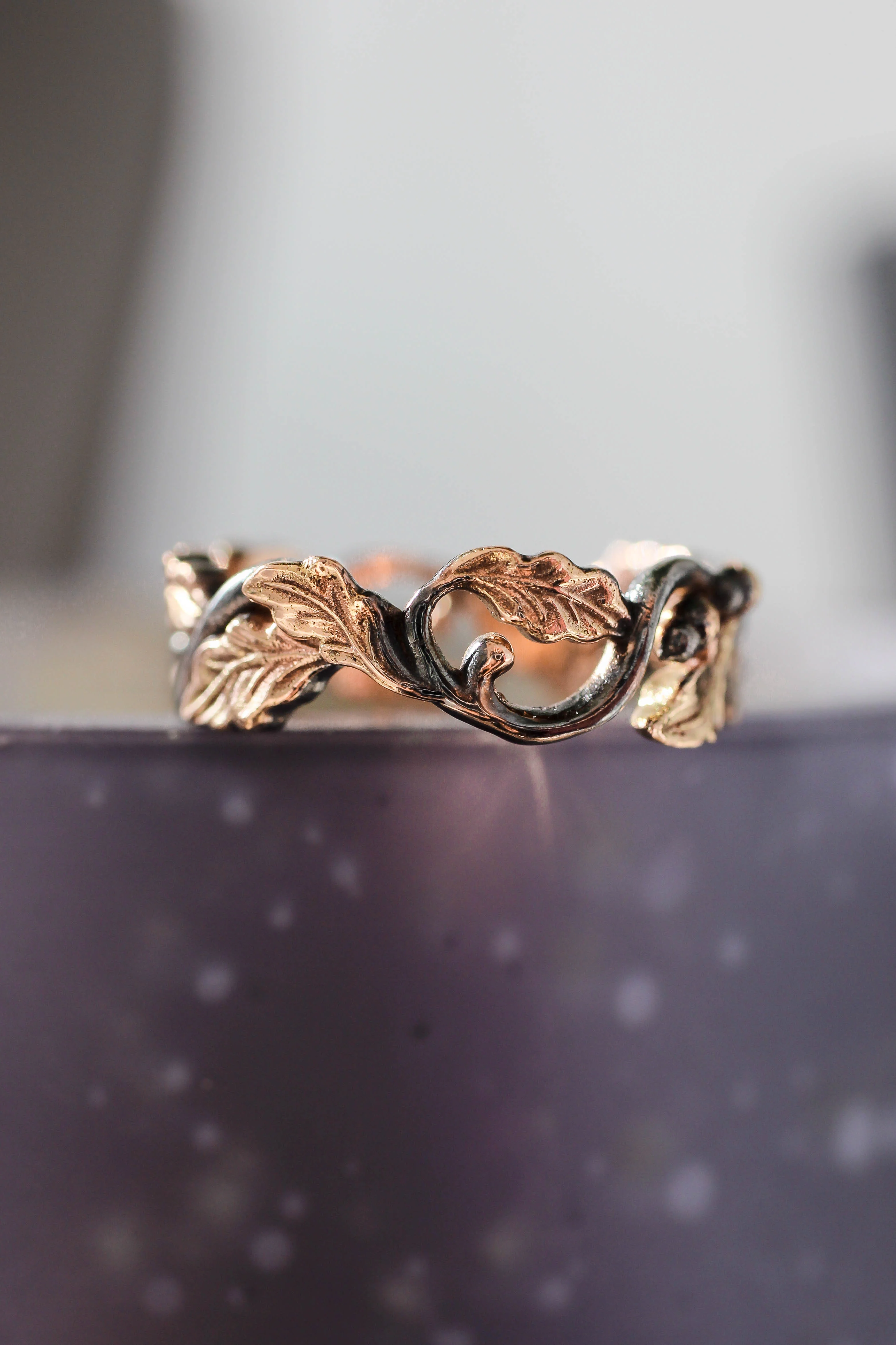 Wedding bands set, oak leaves rings - Image 9
